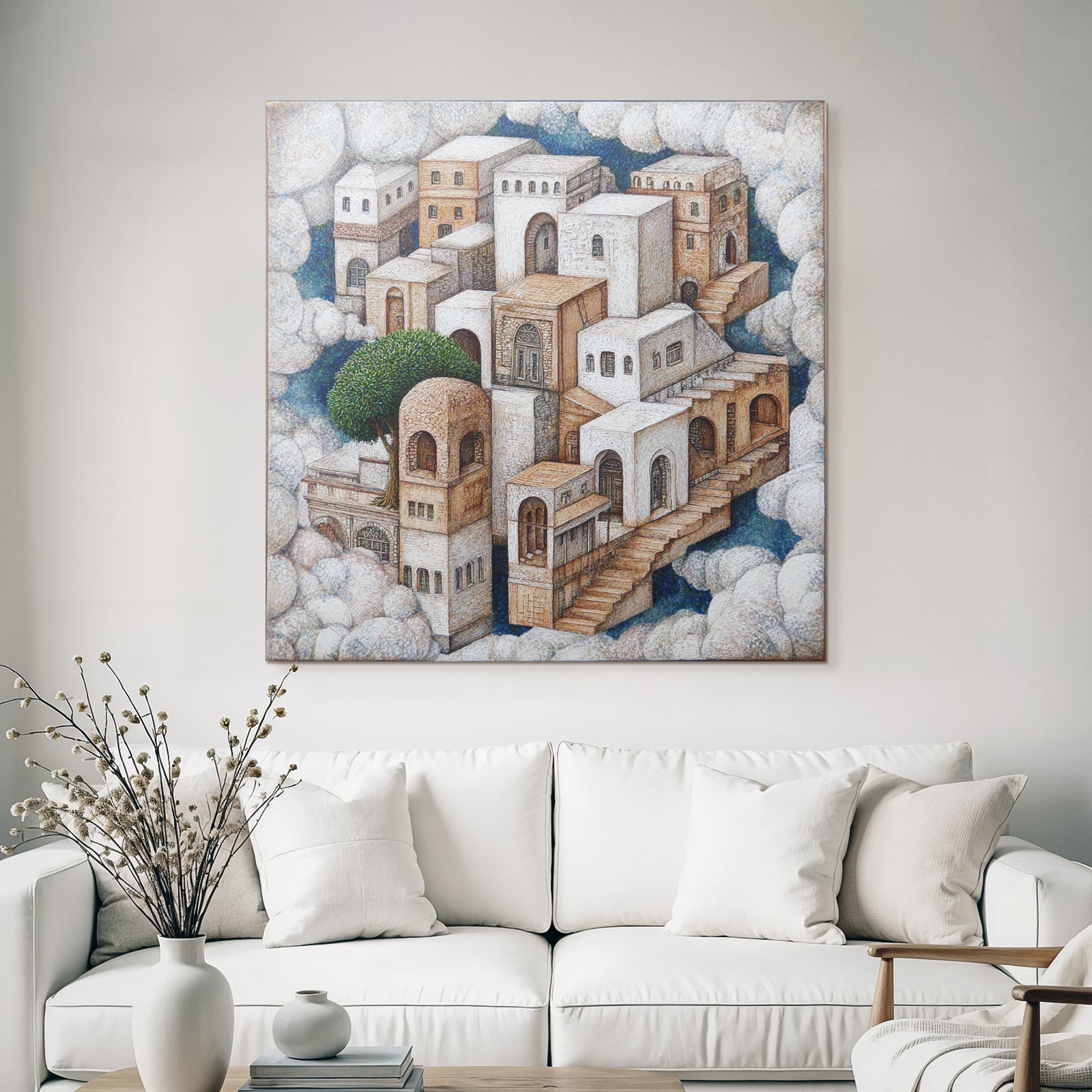 Fantastisch Surreal Traumhafte Architektonische Landschaft Mit Treppen Und Baeumen