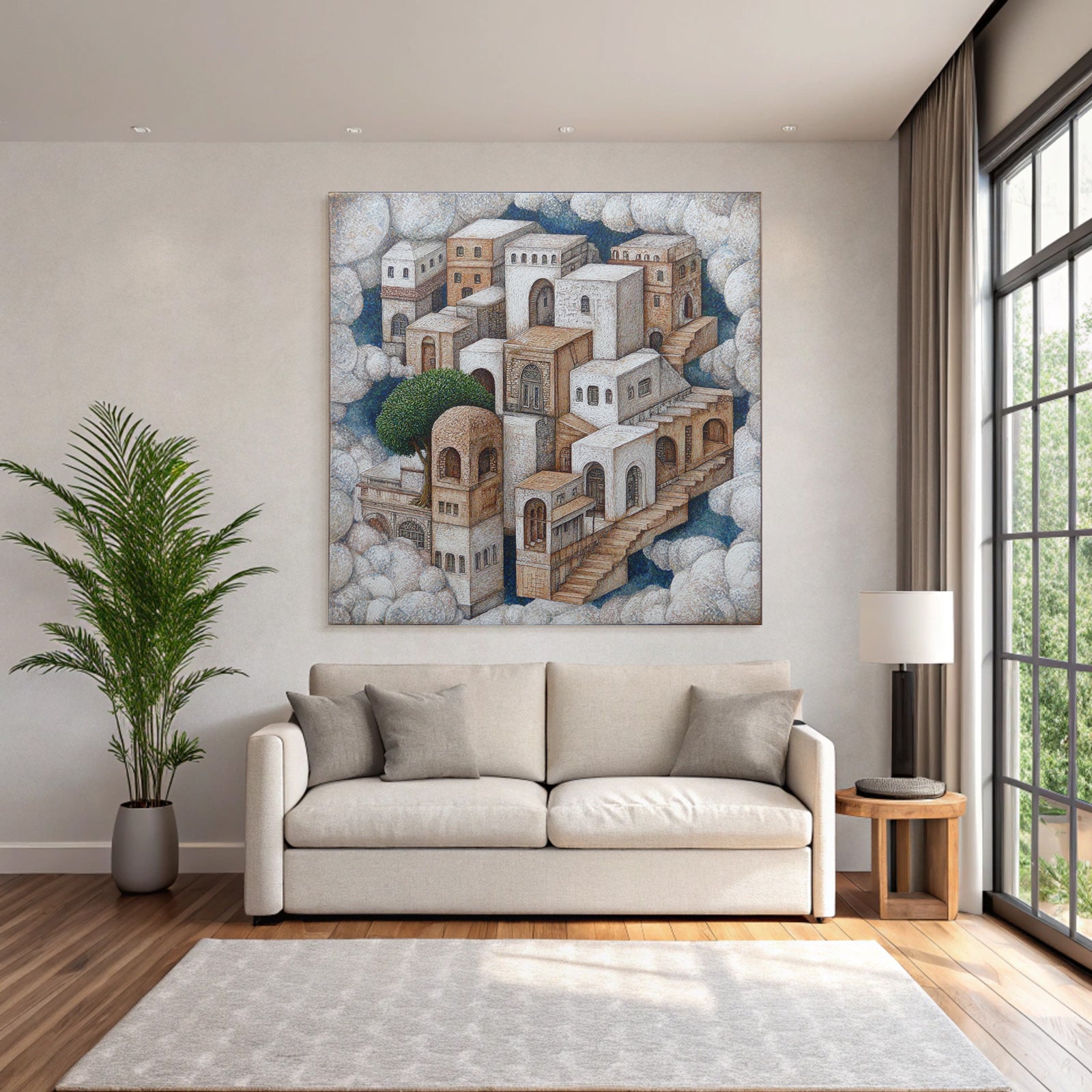 Fantastisch Surreal Traumhafte Architektonische Landschaft Mit Treppen Und Baeumen