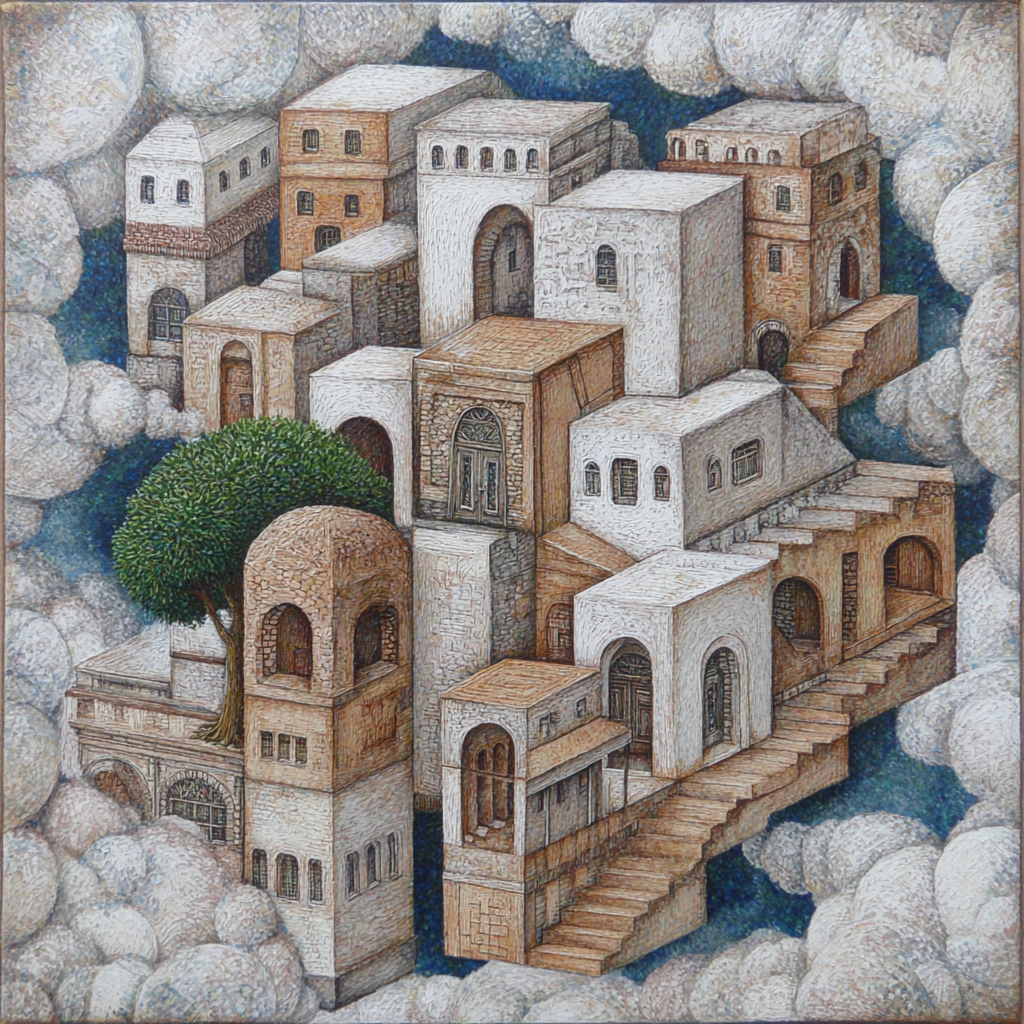 Fantastisch Surreal Traumhafte Architektonische Landschaft Mit Treppen Und Baeumen | Fantastisch und Surreal | Stilrichtungen