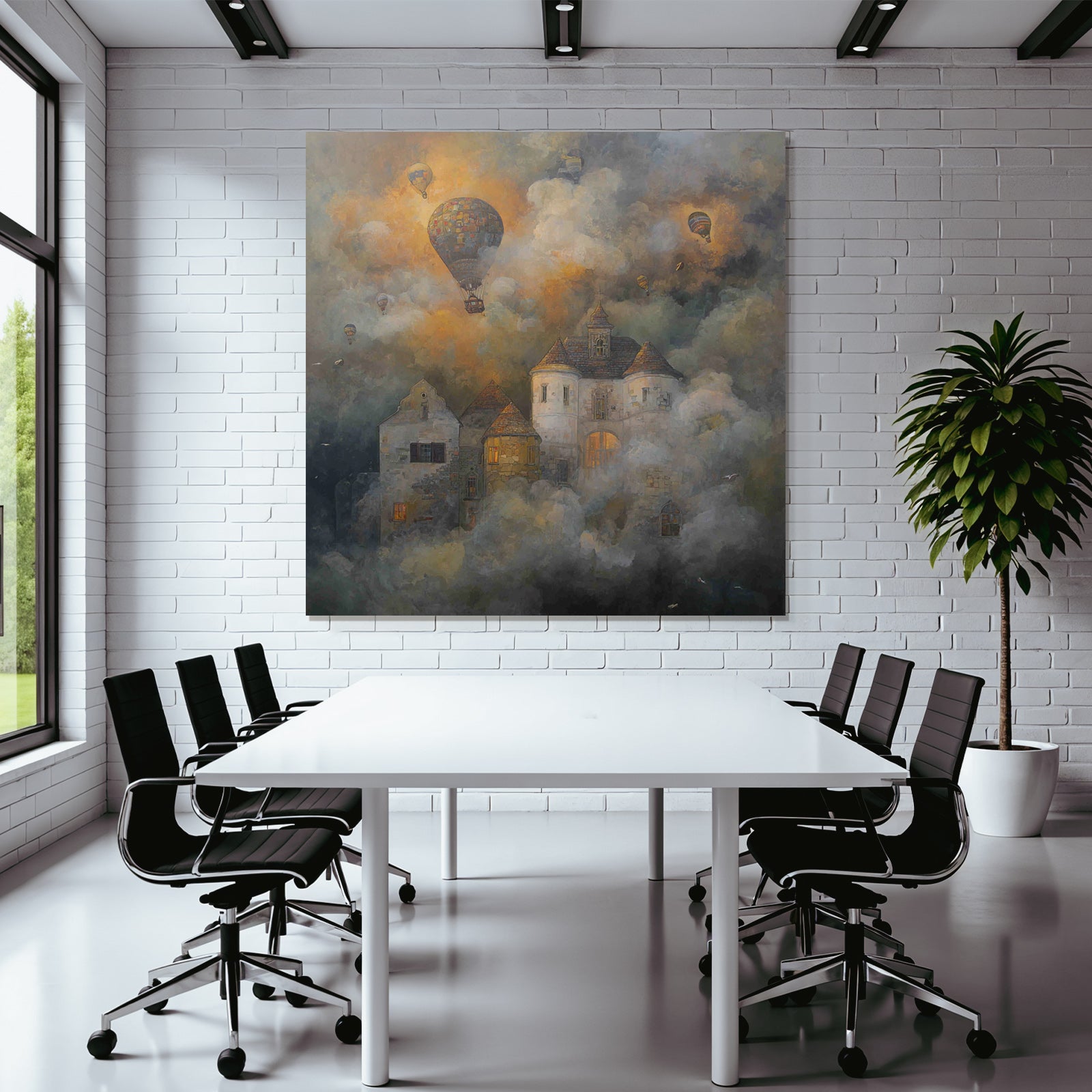 Fantastisch Surreal Vertraeumtes Wolkenschloss Mit Bunten Heissluftballons