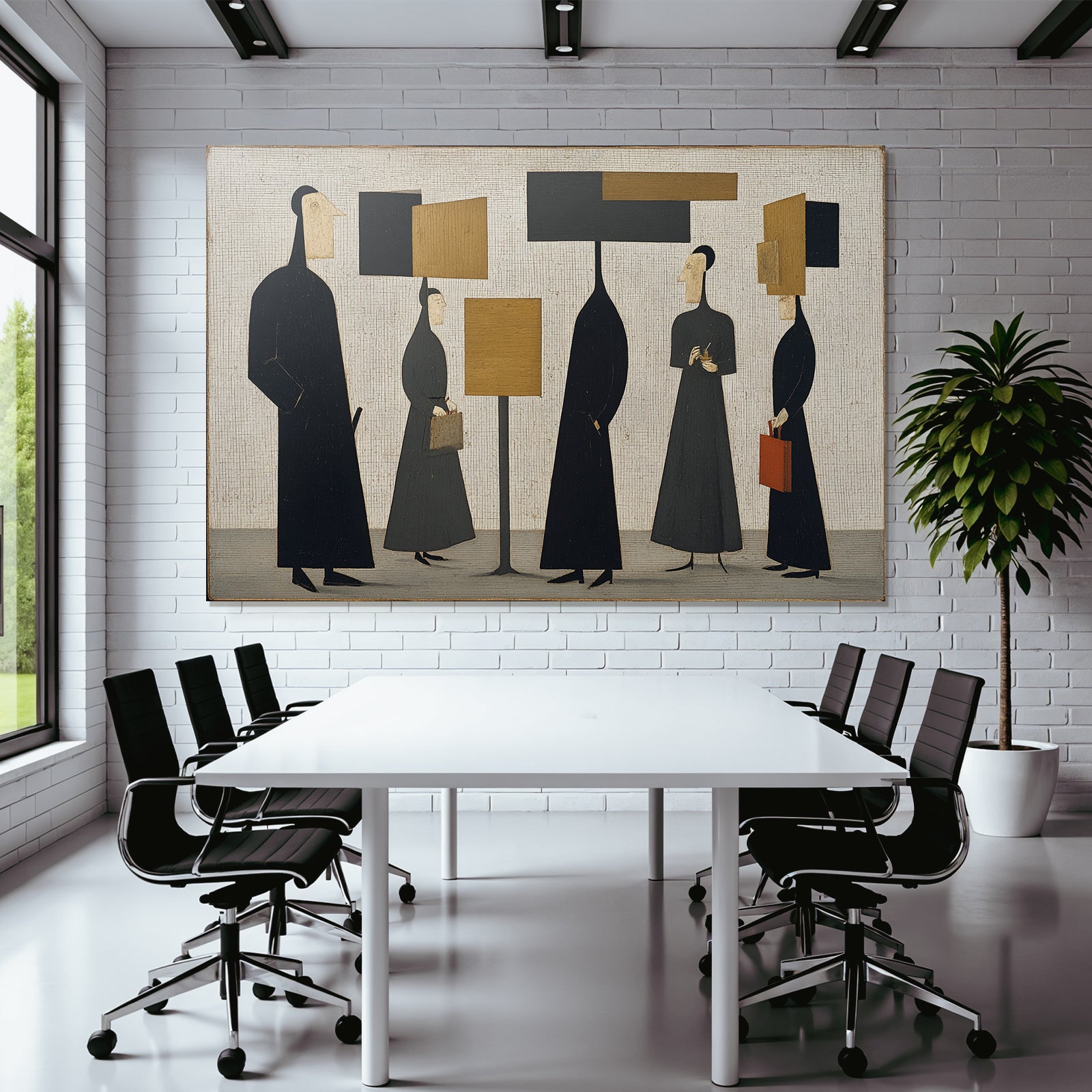 Fantastisch Surreal Abstrakte Gruppendarstellung Mit Geometrischen Köpfen