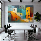 Fantastisch Surreal Bunte Abstrakte Stadtlandschaft Mit Treppen Und Einsamer Figur