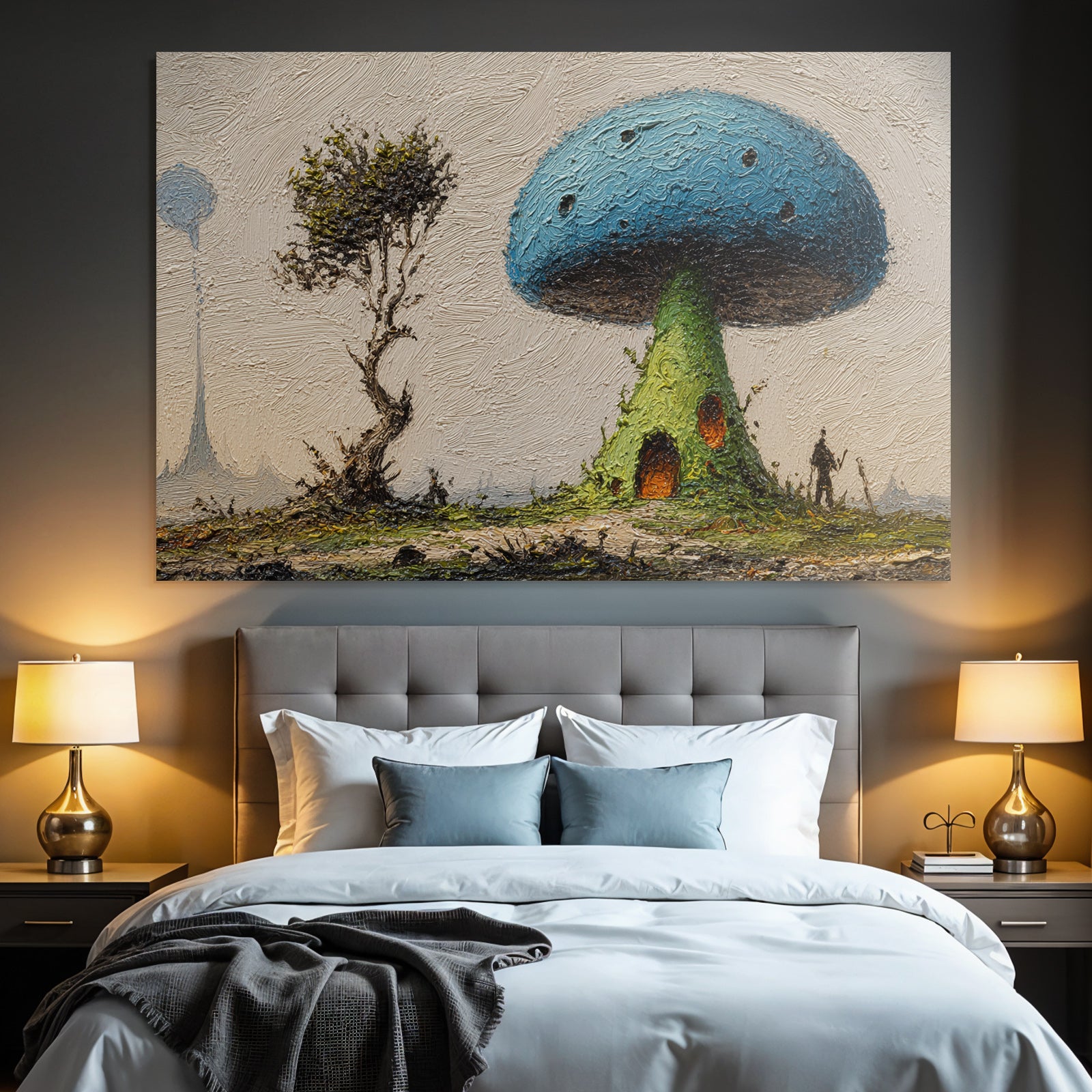 Fantastisch Surreal Fantastische Landschaft Mit Riesigem Pilzhaus