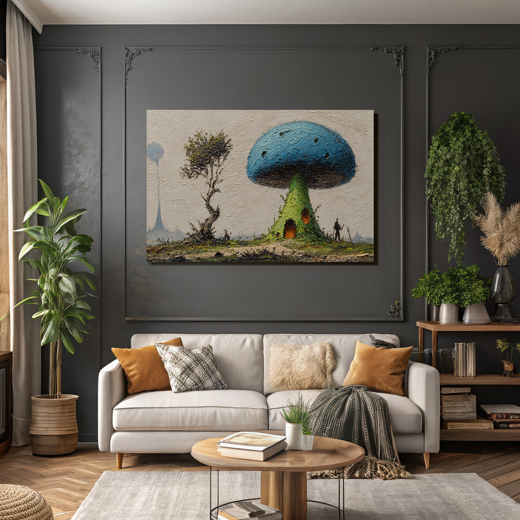 Fantastisch Surreal Fantastische Landschaft Mit Riesigem Pilzhaus