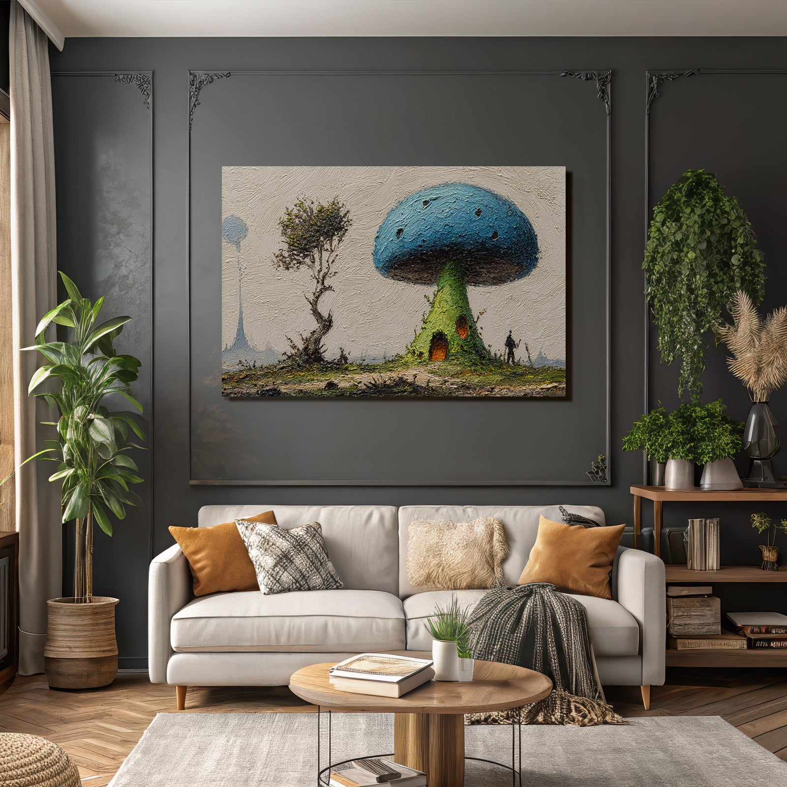 Fantastisch Surreal Fantastische Landschaft Mit Riesigem Pilzhaus