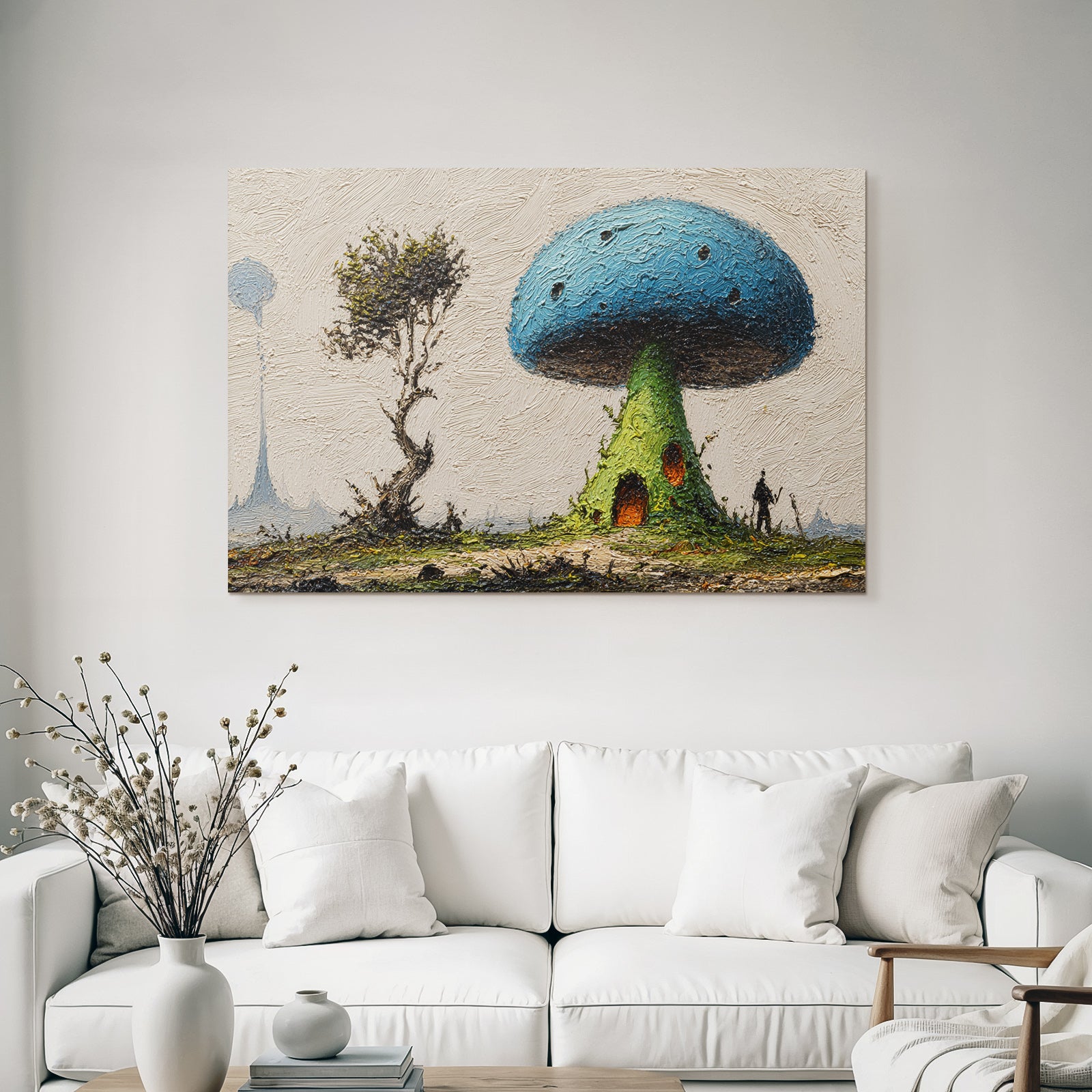 Fantastisch Surreal Fantastische Landschaft Mit Riesigem Pilzhaus