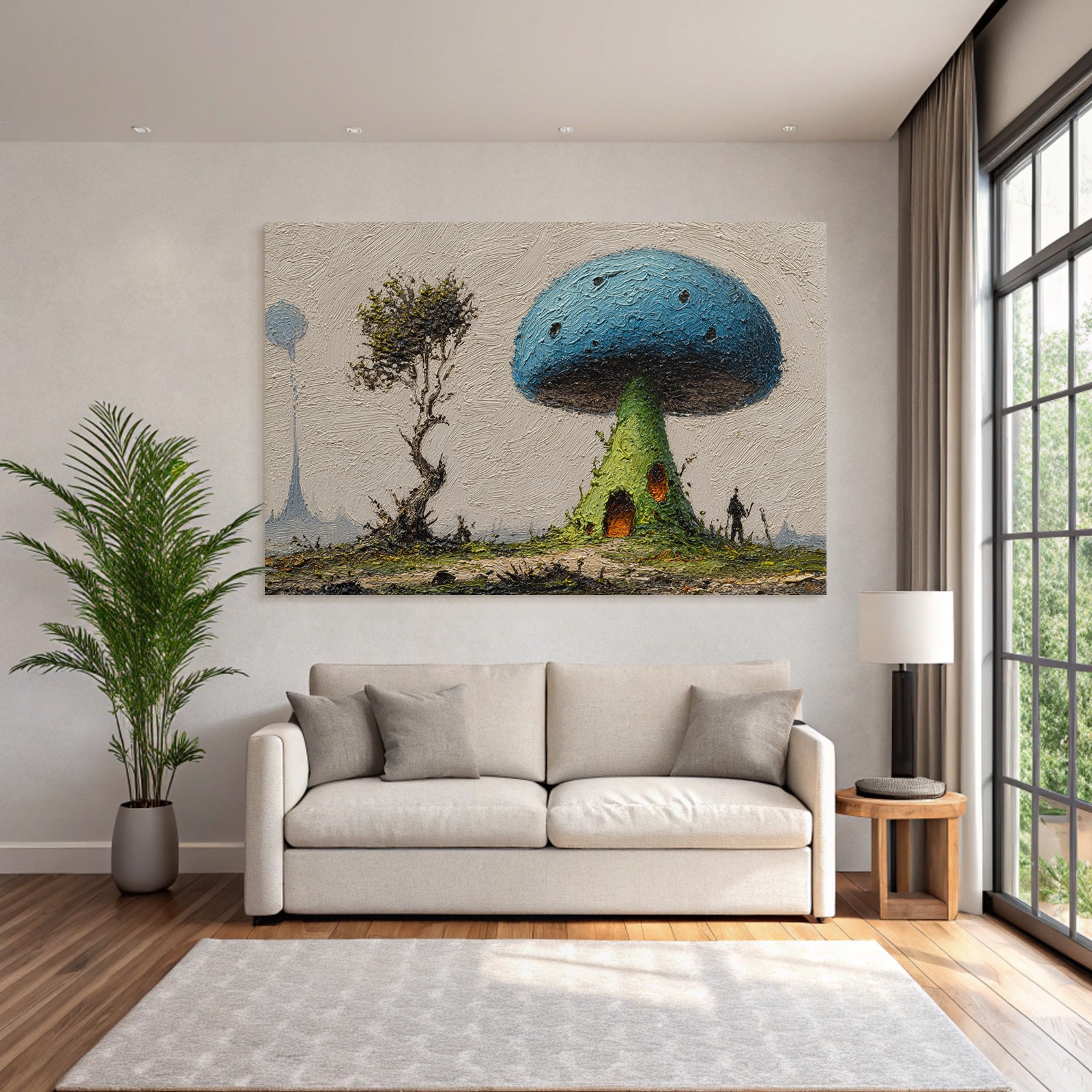 Fantastisch Surreal Fantastische Landschaft Mit Riesigem Pilzhaus