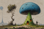 Fantastisch Surreal Fantastische Landschaft Mit Riesigem Pilzhaus | Fantastisch und Surreal | Stilrichtungen