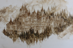 Fantastisch Surreal Fantastische Sepia Schlosslandschaft Im Nebel | Fantastisch und Surreal | Stilrichtungen