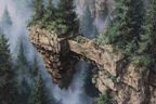 Fantastisch Surreal Felsklippe Mit Kiefern Im Nebel | Fantastisch und Surreal | Stilrichtungen