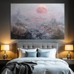 Fantastisch Surreal Surreale Andereweltliche Nebellandschaft Mit Rosigem Planeten