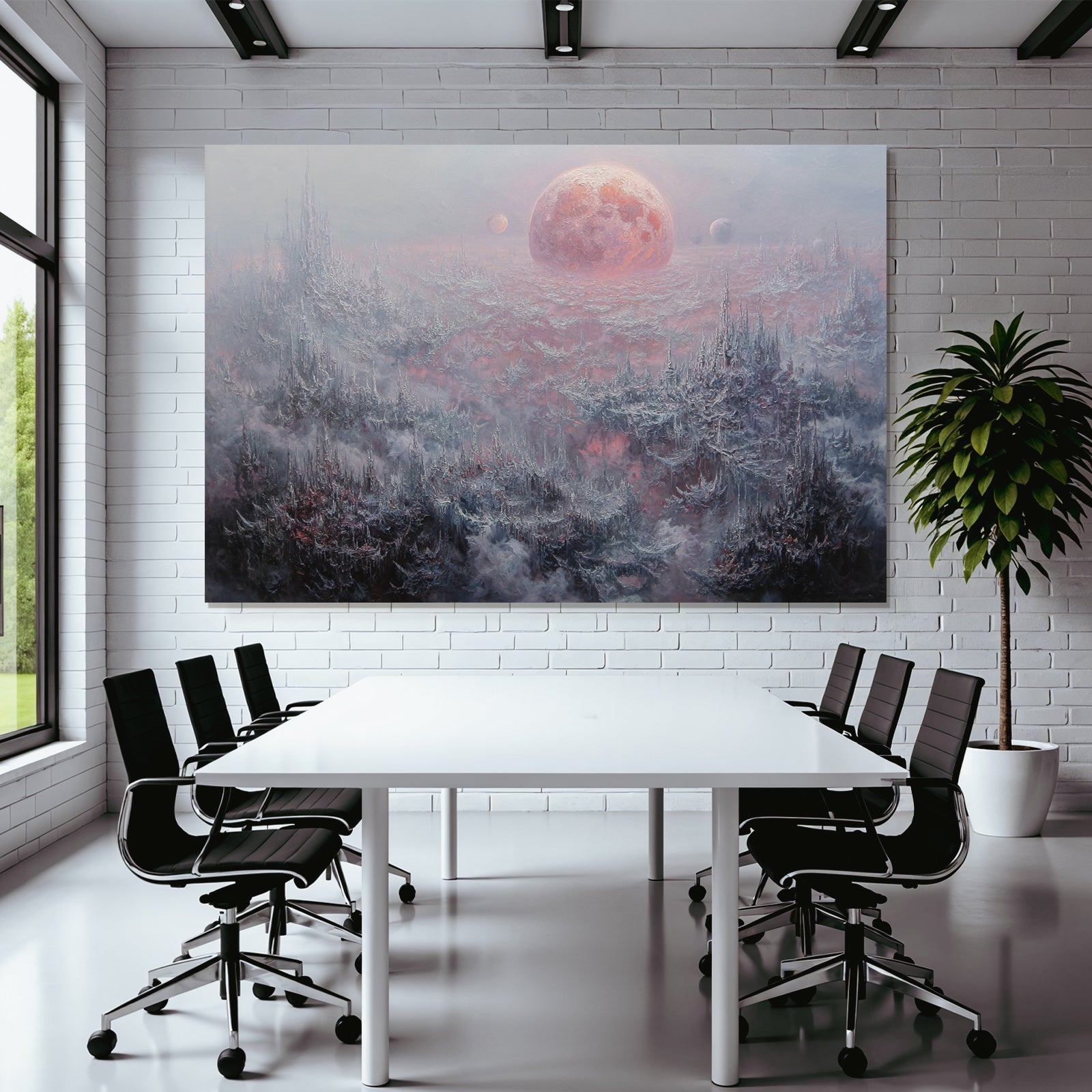 Fantastisch Surreal Surreale Andereweltliche Nebellandschaft Mit Rosigem Planeten