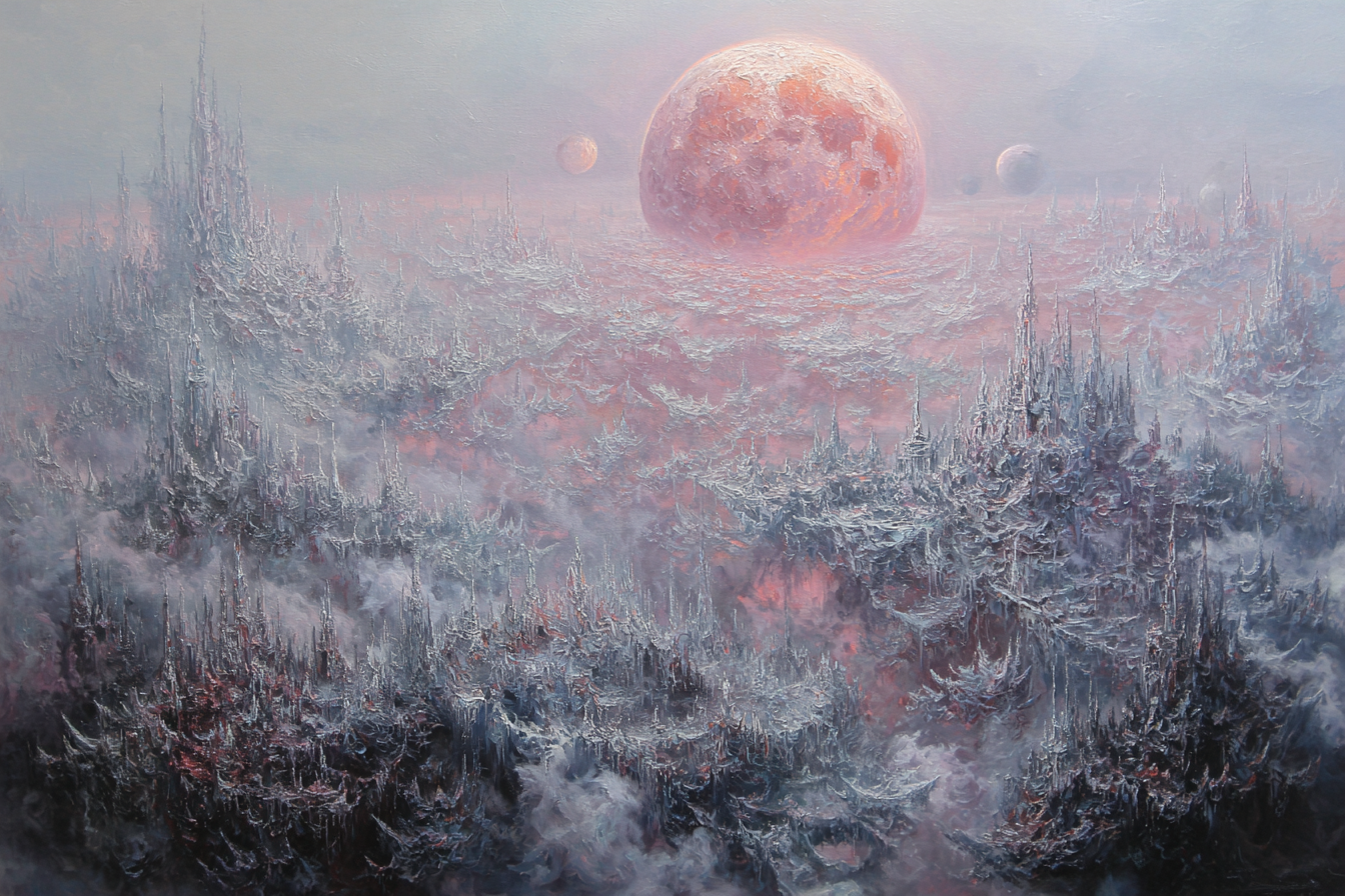 Fantastisch Surreal Surreale Andereweltliche Nebellandschaft Mit Rosigem Planeten | Fantastisch und Surreal | Stilrichtungen
