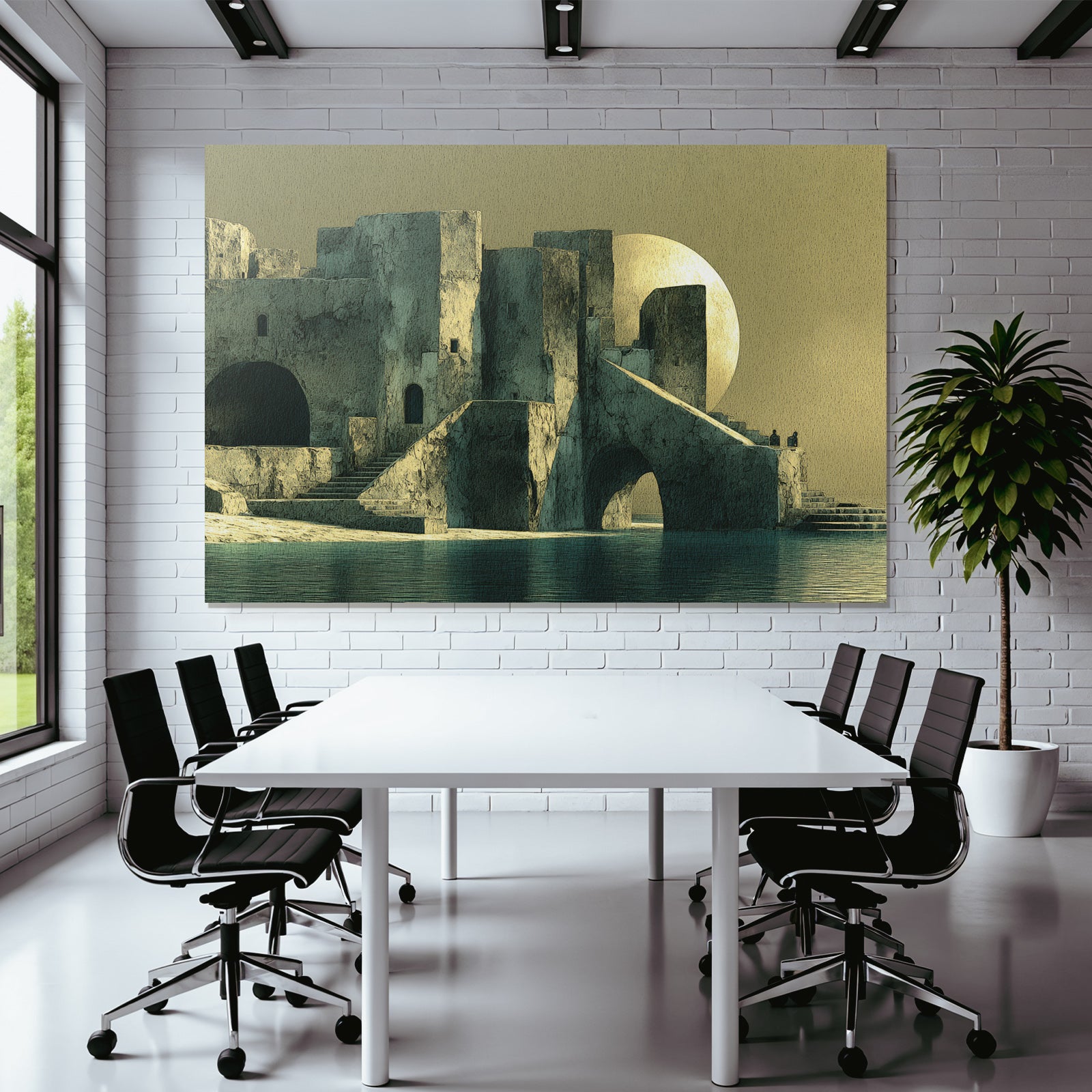 Fantastisch Surreal Surreale Landschaft Mit Mond Und Ruhigen Wasserreflexionen