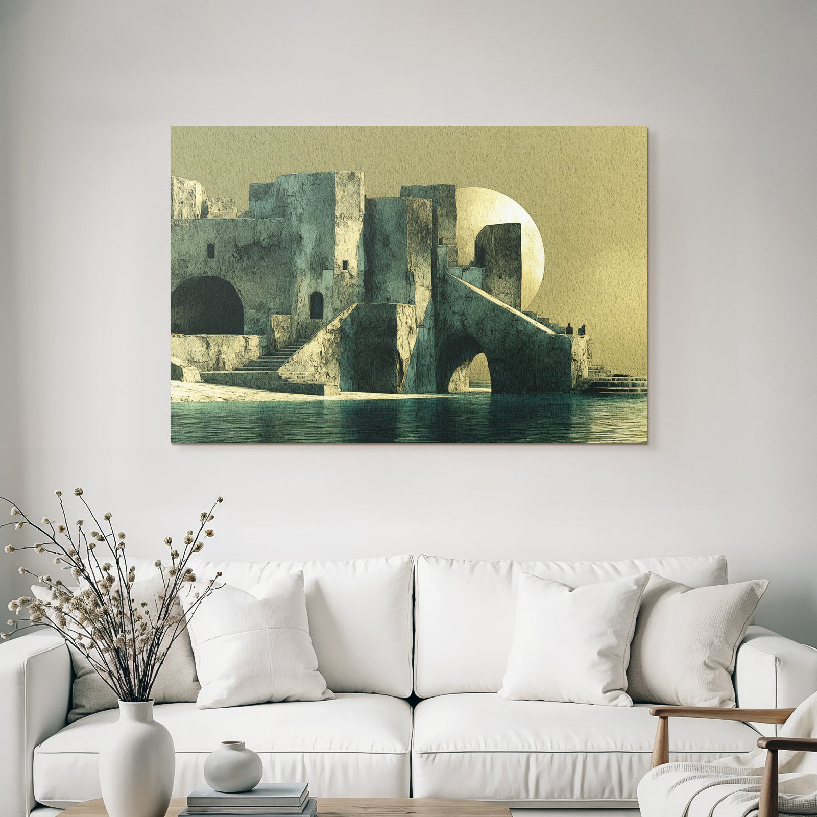 Fantastisch Surreal Surreale Landschaft Mit Mond Und Ruhigen Wasserreflexionen