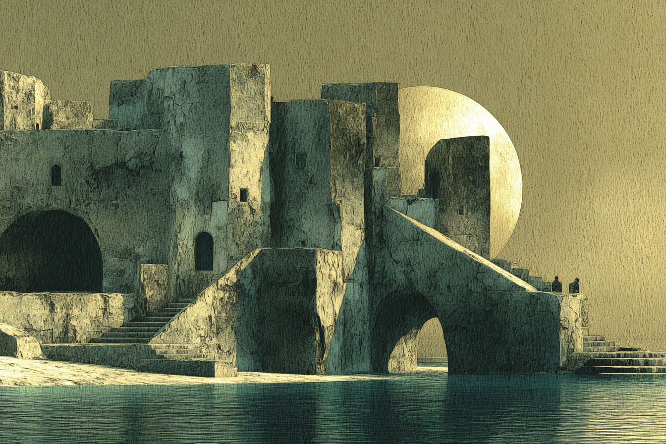 Fantastisch Surreal Surreale Landschaft Mit Mond Und Ruhigen Wasserreflexionen | Fantastisch und Surreal | Stilrichtungen