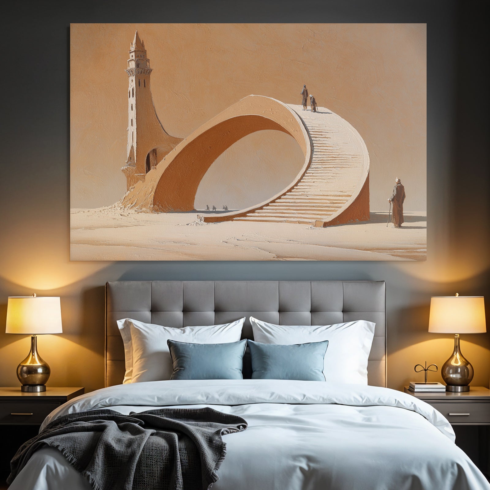 Fantastisch Surreal Surreale Treppenlandschaft Zum Turm In Wüstenfarben