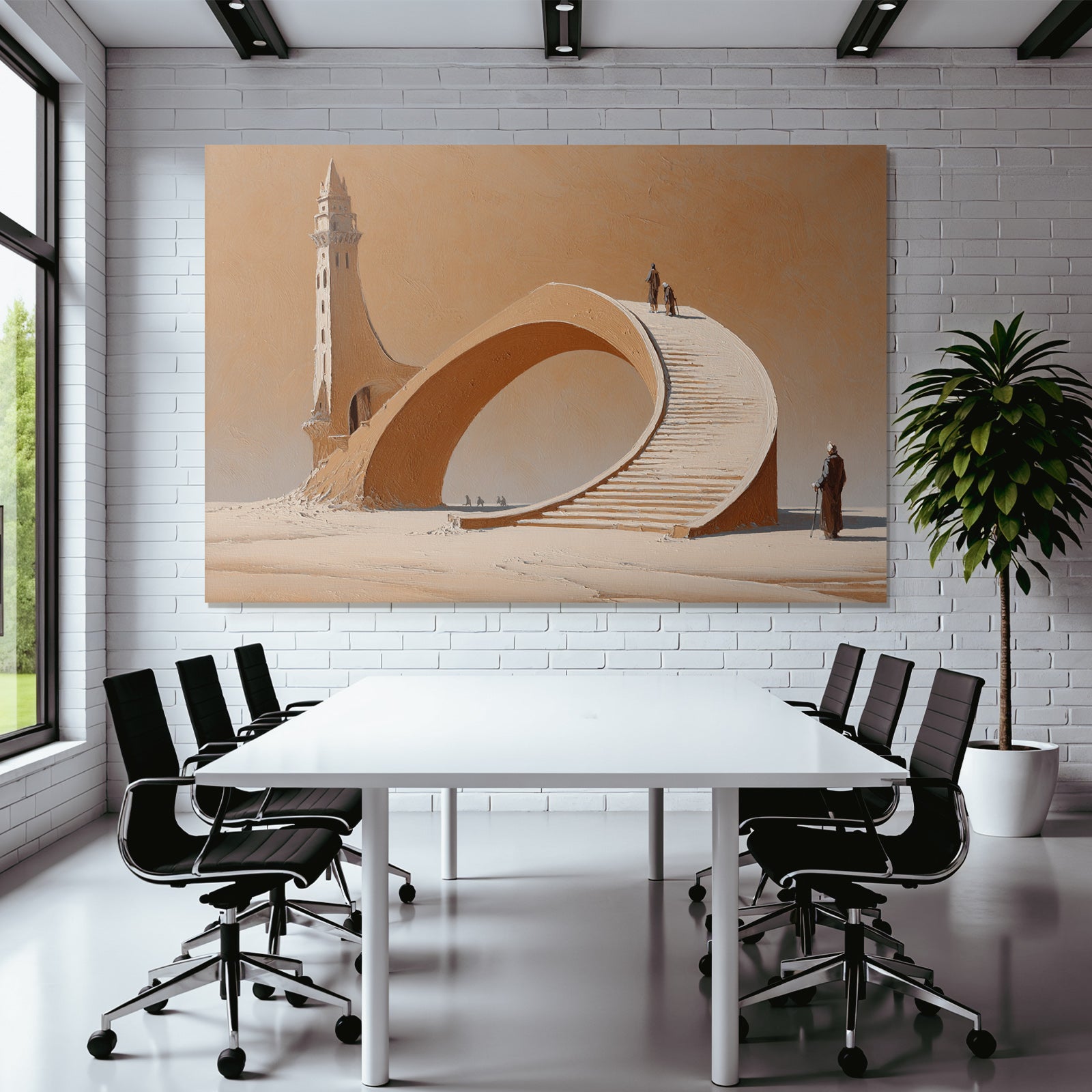 Fantastisch Surreal Surreale Treppenlandschaft Zum Turm In Wüstenfarben