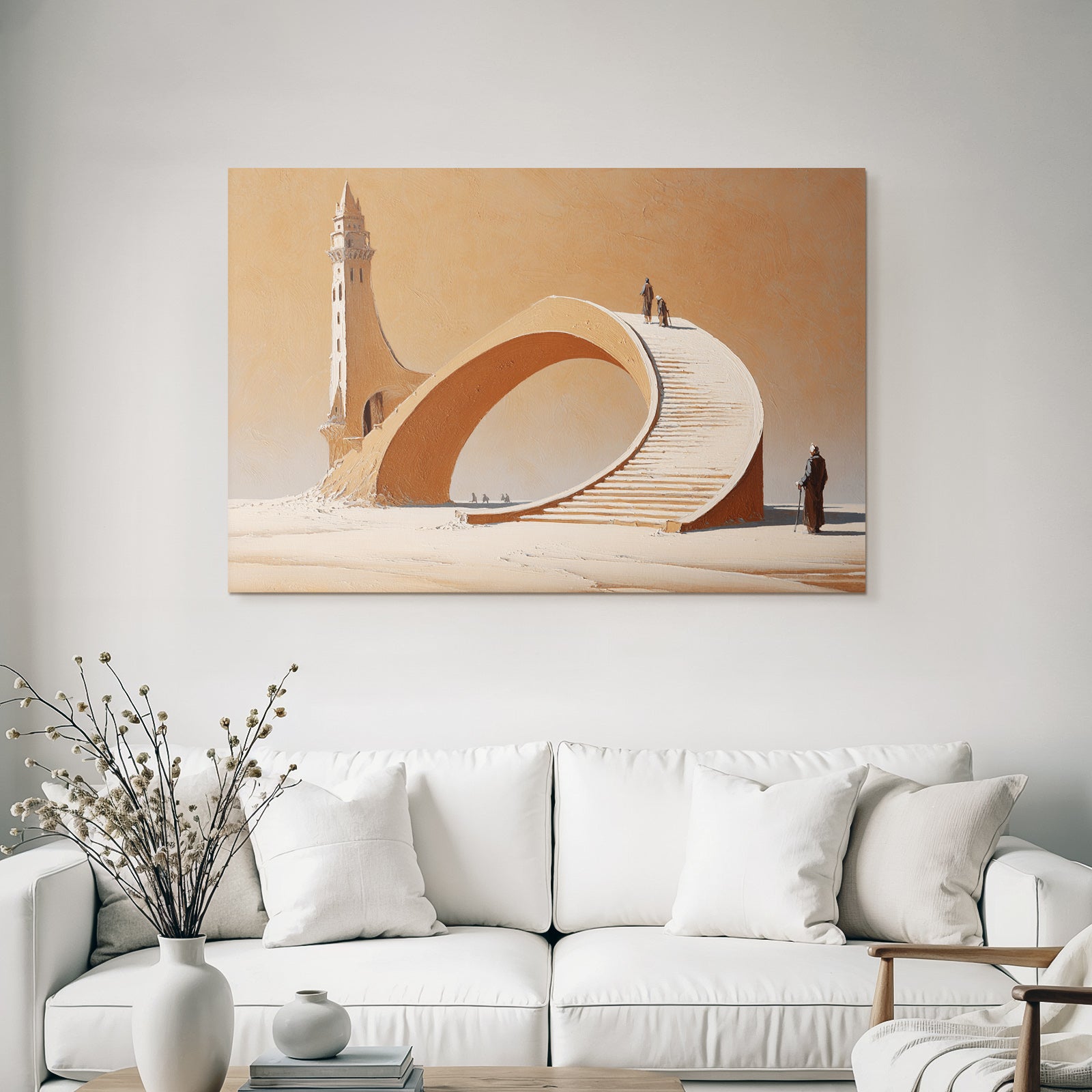 Fantastisch Surreal Surreale Treppenlandschaft Zum Turm In Wüstenfarben