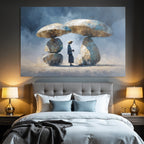 Fantastisch Surreal Traumhafte Landschaft Mit Pilzfelsen Und Strohhutfigur