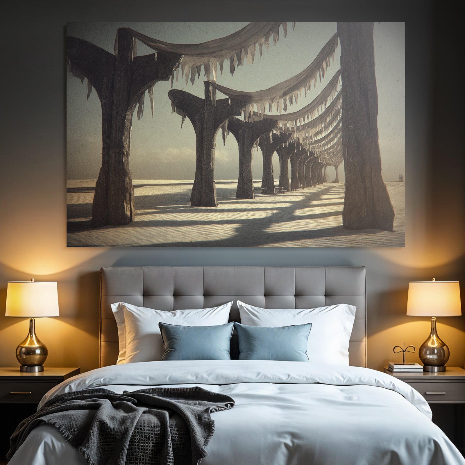 Fantastisch Surreal Verschneiter Holzsteg Mit Texturiertem Lichtspiel Und Eisbehang