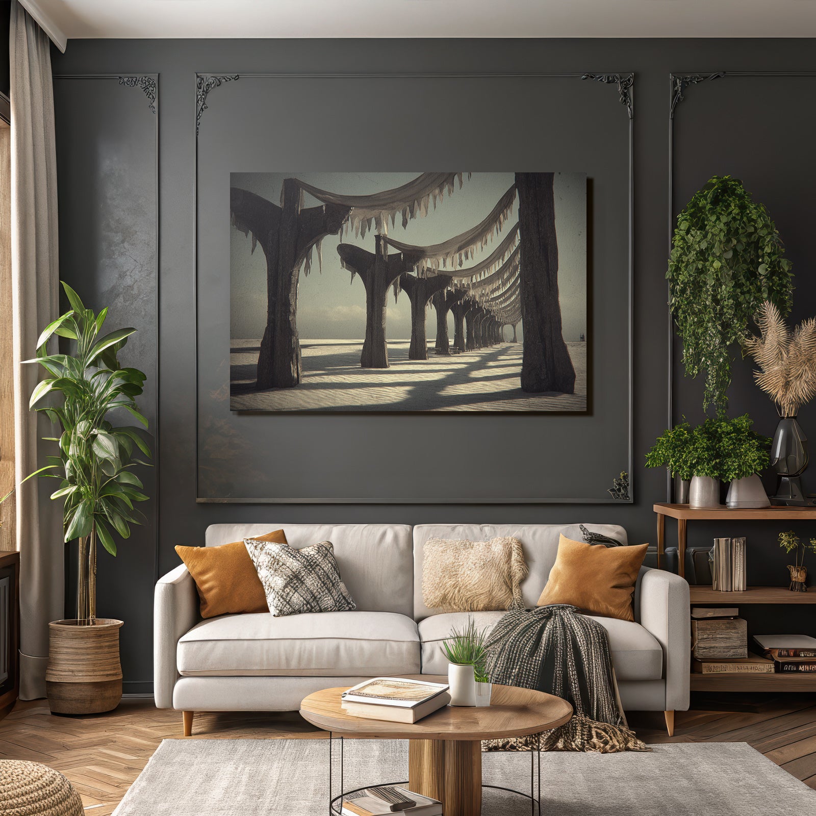 Fantastisch Surreal Verschneiter Holzsteg Mit Texturiertem Lichtspiel Und Eisbehang