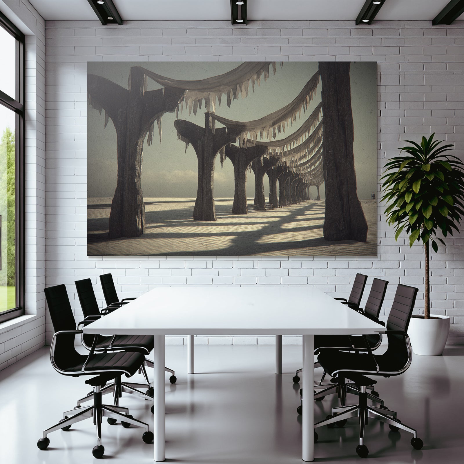 Fantastisch Surreal Verschneiter Holzsteg Mit Texturiertem Lichtspiel Und Eisbehang