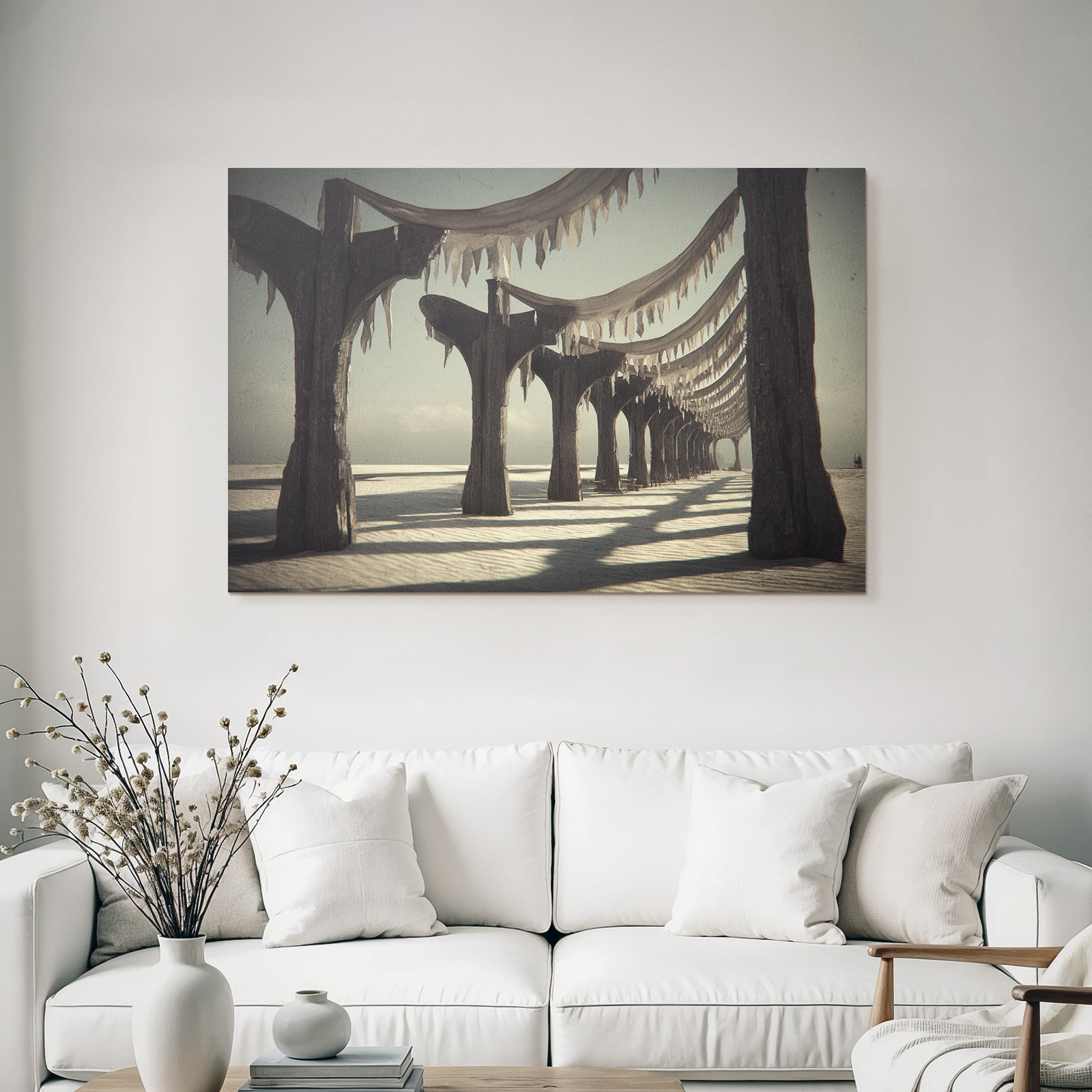Fantastisch Surreal Verschneiter Holzsteg Mit Texturiertem Lichtspiel Und Eisbehang