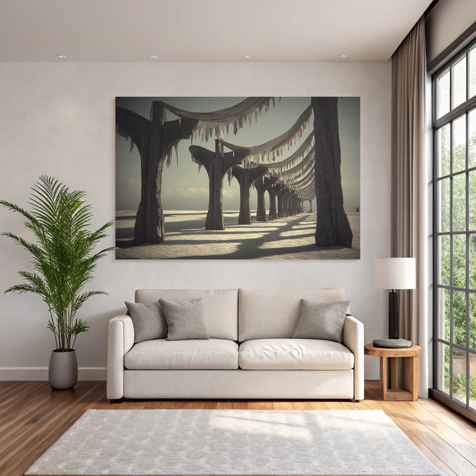 Fantastisch Surreal Verschneiter Holzsteg Mit Texturiertem Lichtspiel Und Eisbehang