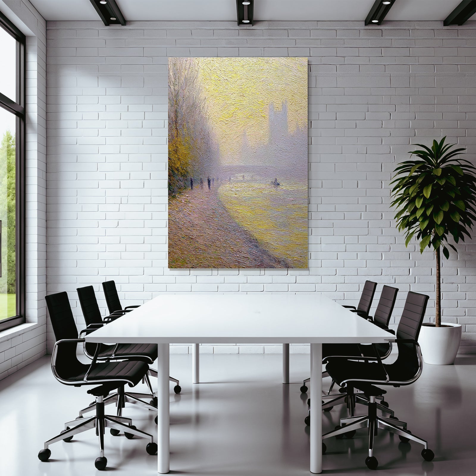 Impressionistische Flussufer Szene Mit Spaziergängern