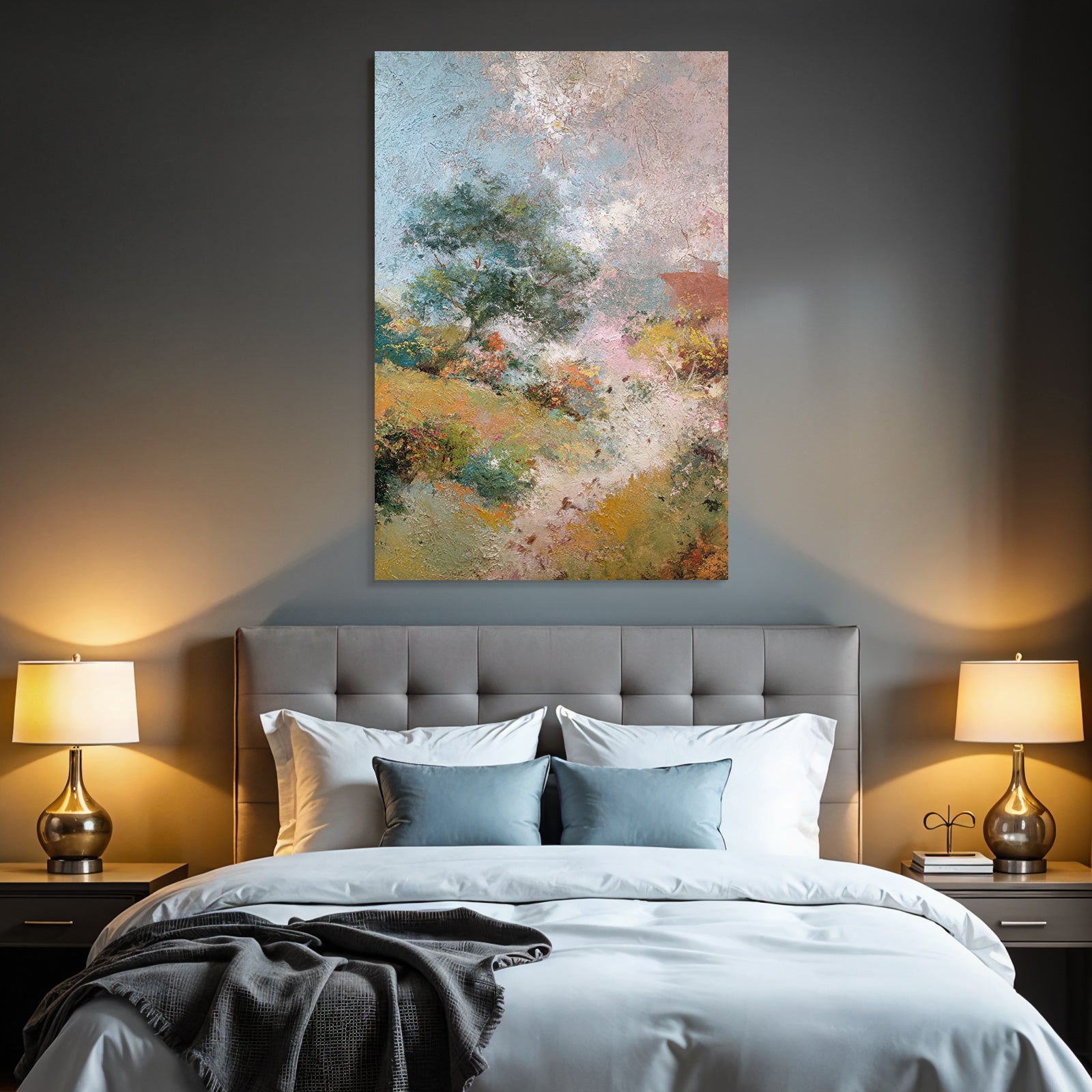 Lebendige Landchaftsmalerei Mit Blumen Textur Und Bewegung