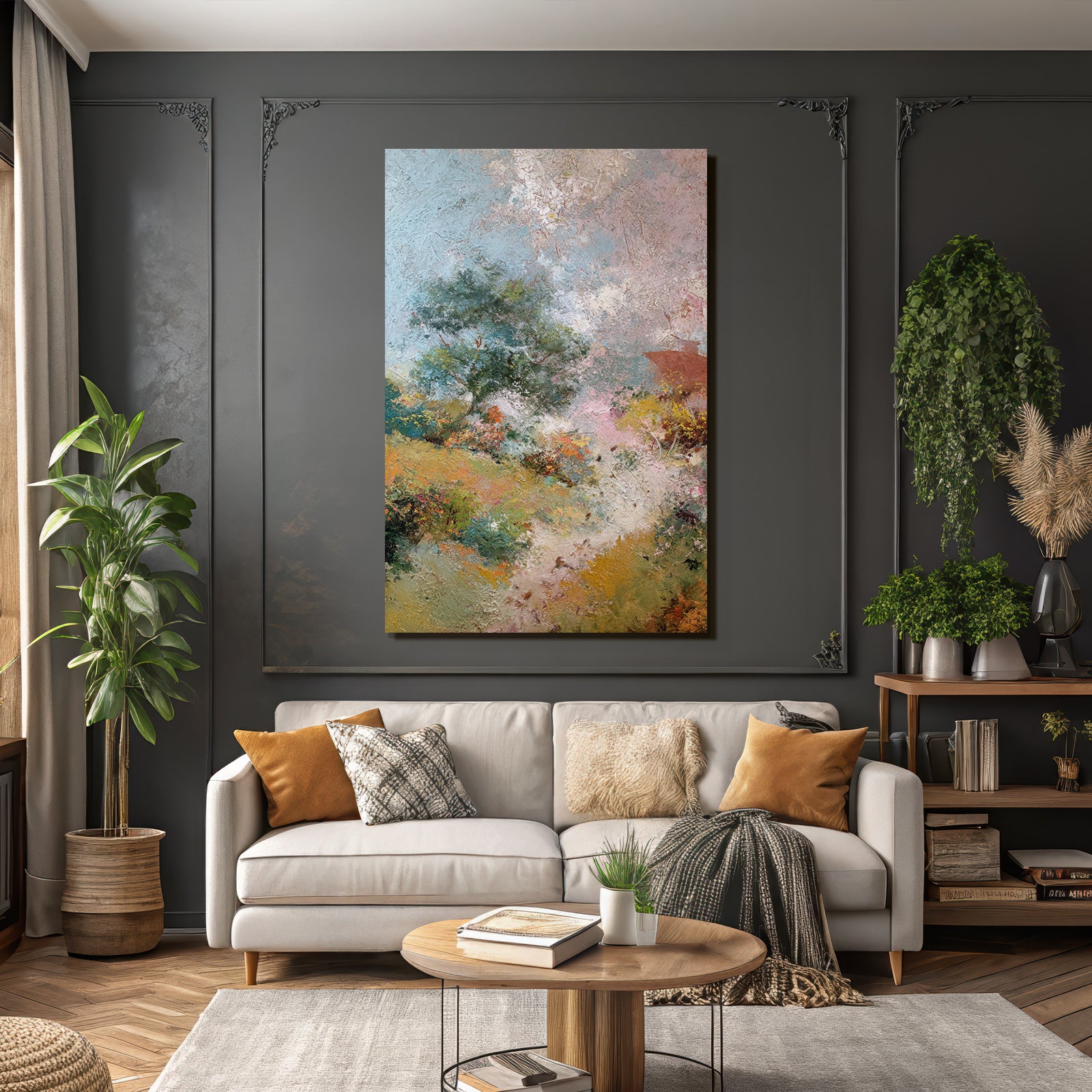 Lebendige Landchaftsmalerei Mit Blumen Textur Und Bewegung