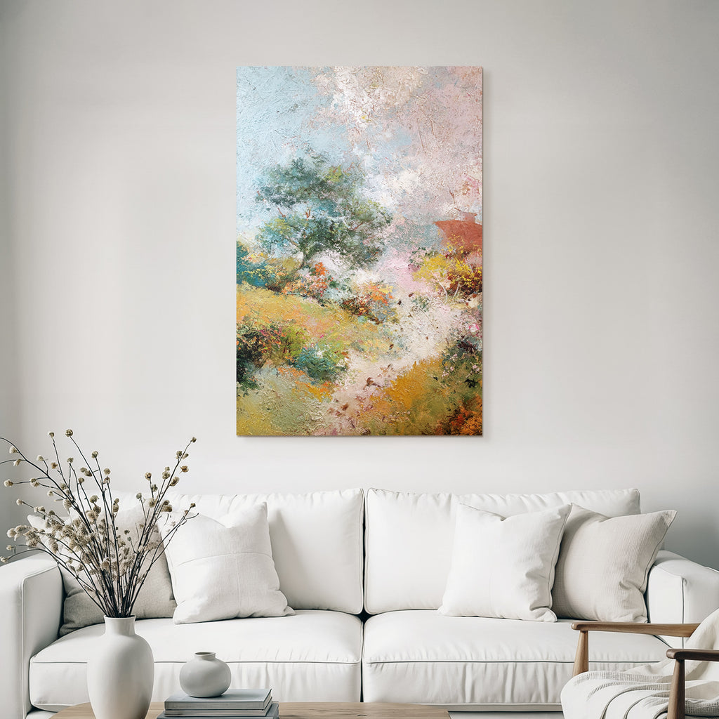 Lebendige Landchaftsmalerei Mit Blumen Textur Und Bewegung