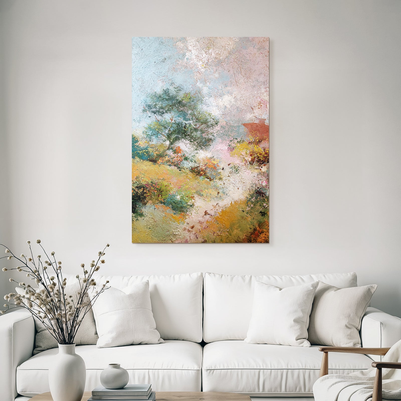 Lebendige Landchaftsmalerei Mit Blumen Textur Und Bewegung
