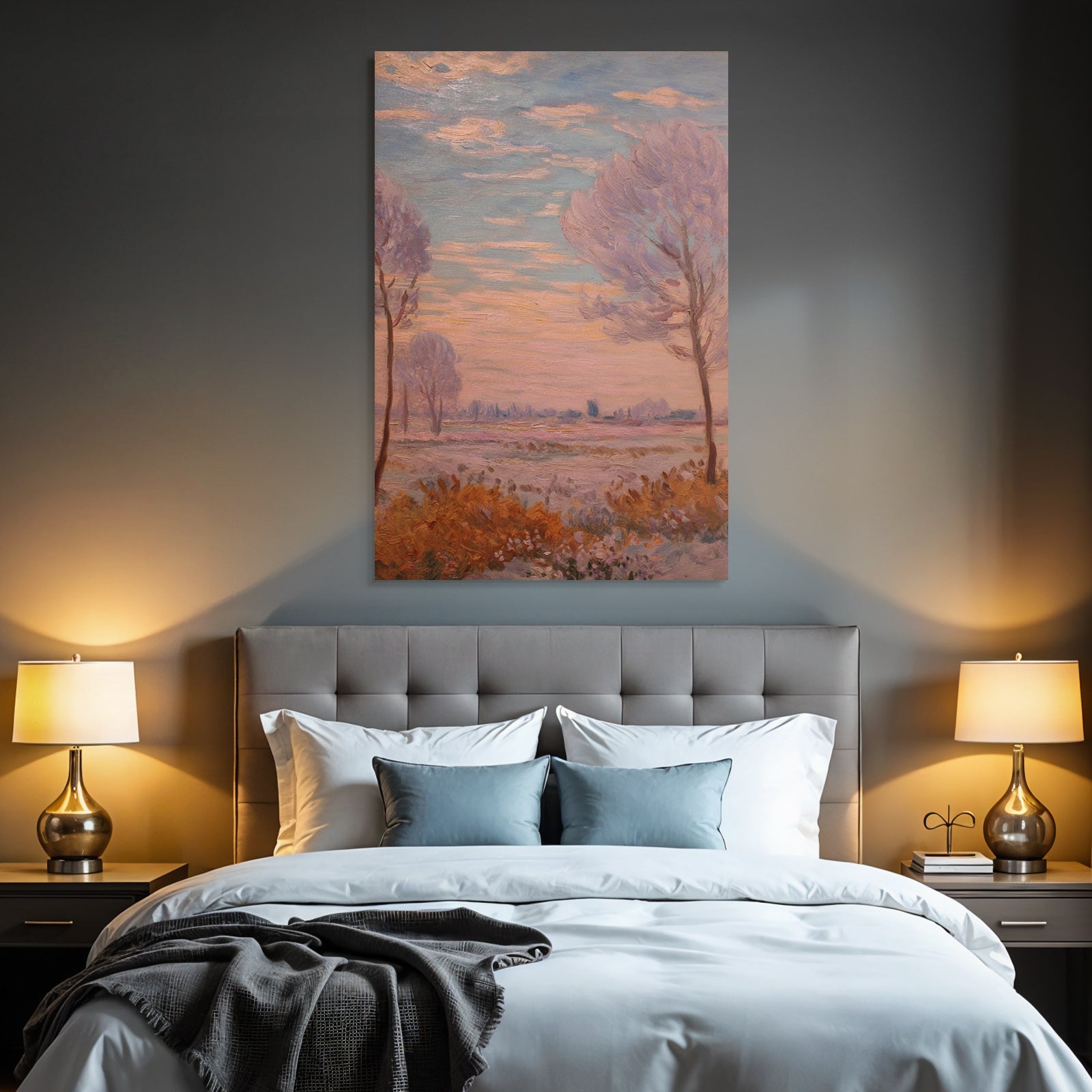 Sanfte Impressionistische Landschaft Mit Pastellhimmel