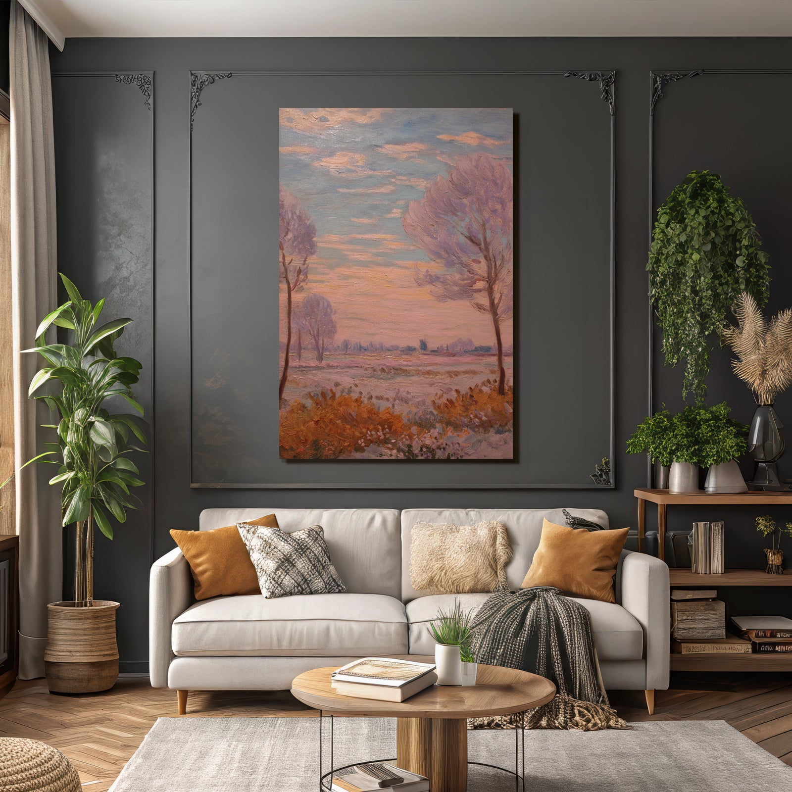 Sanfte Impressionistische Landschaft Mit Pastellhimmel