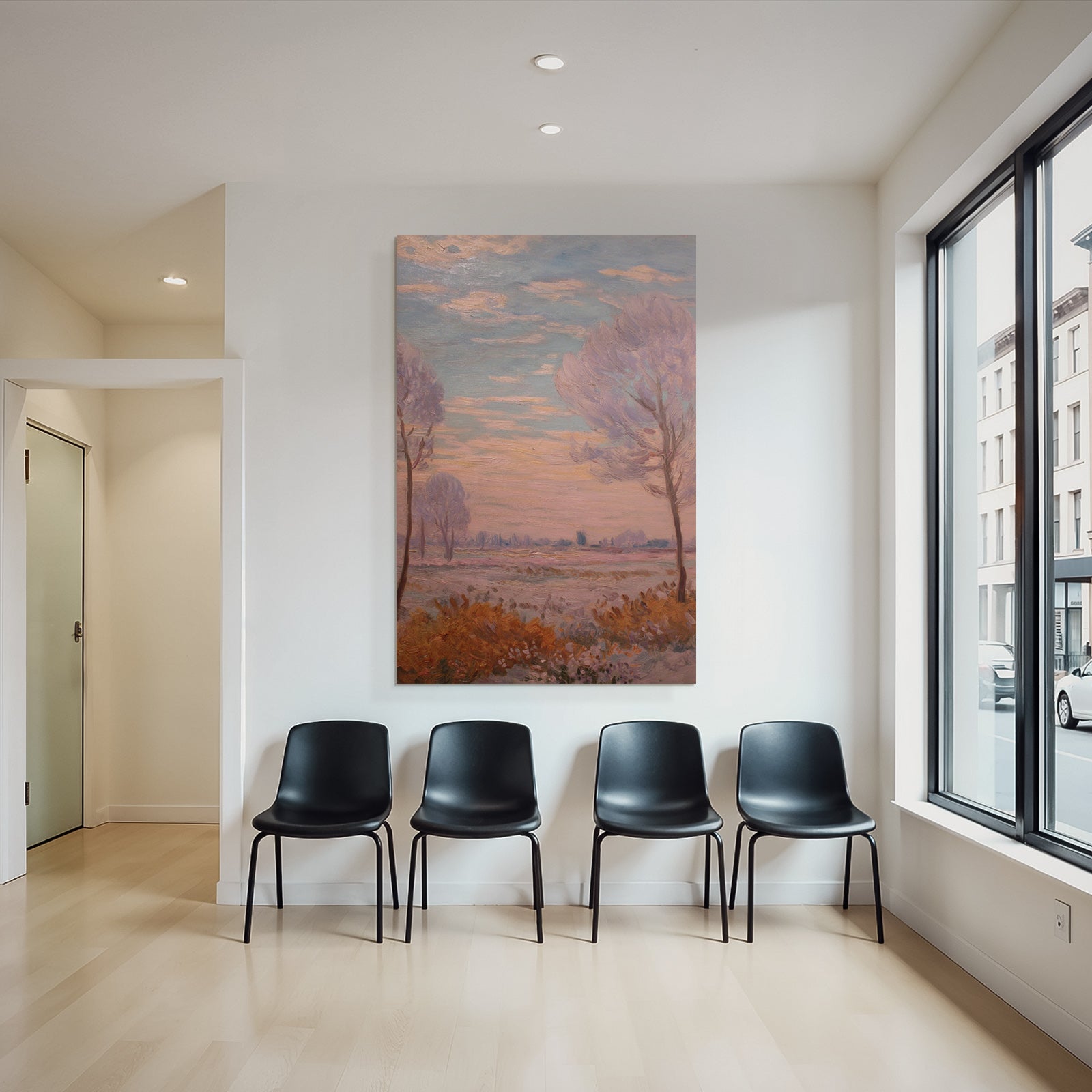 Sanfte Impressionistische Landschaft Mit Pastellhimmel