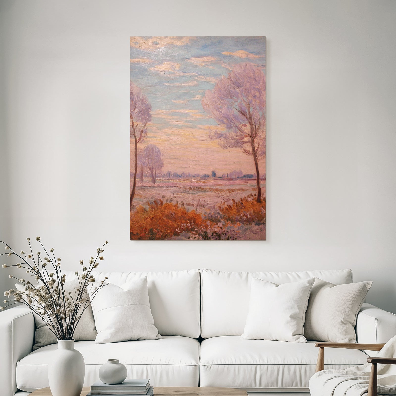 Sanfte Impressionistische Landschaft Mit Pastellhimmel