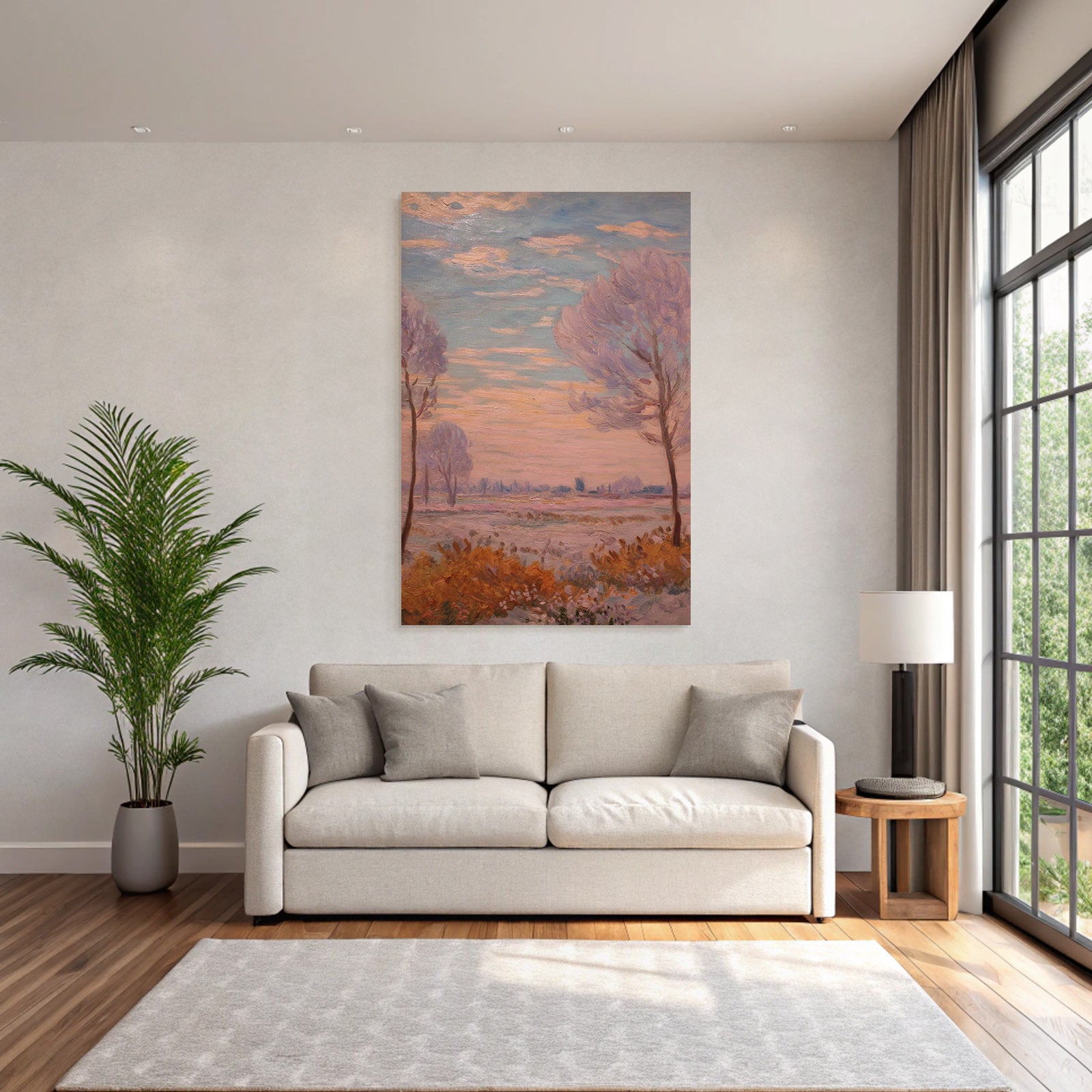 Sanfte Impressionistische Landschaft Mit Pastellhimmel