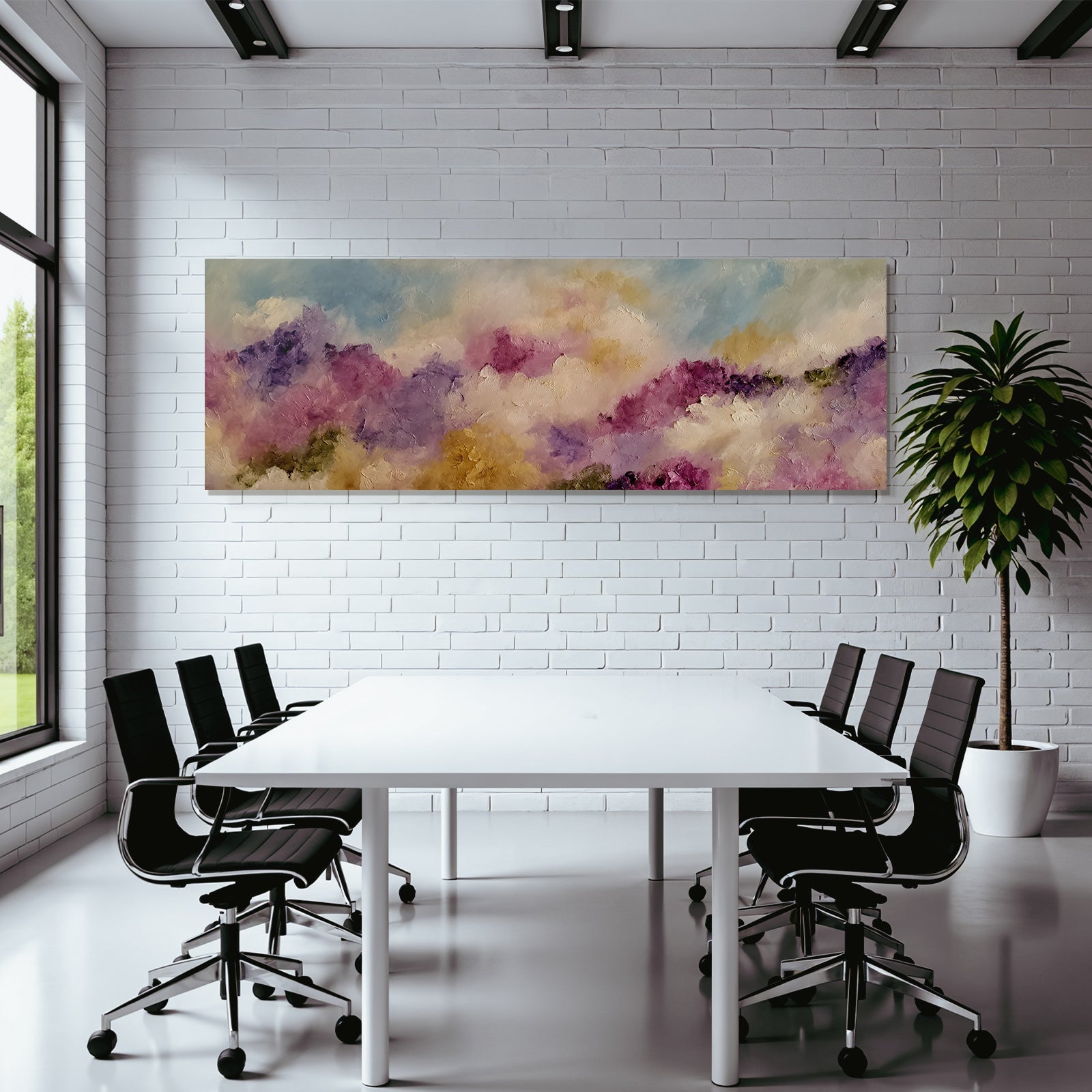 Abstrakte Pastellwolken Und Impressionistische Blumenlandschaft