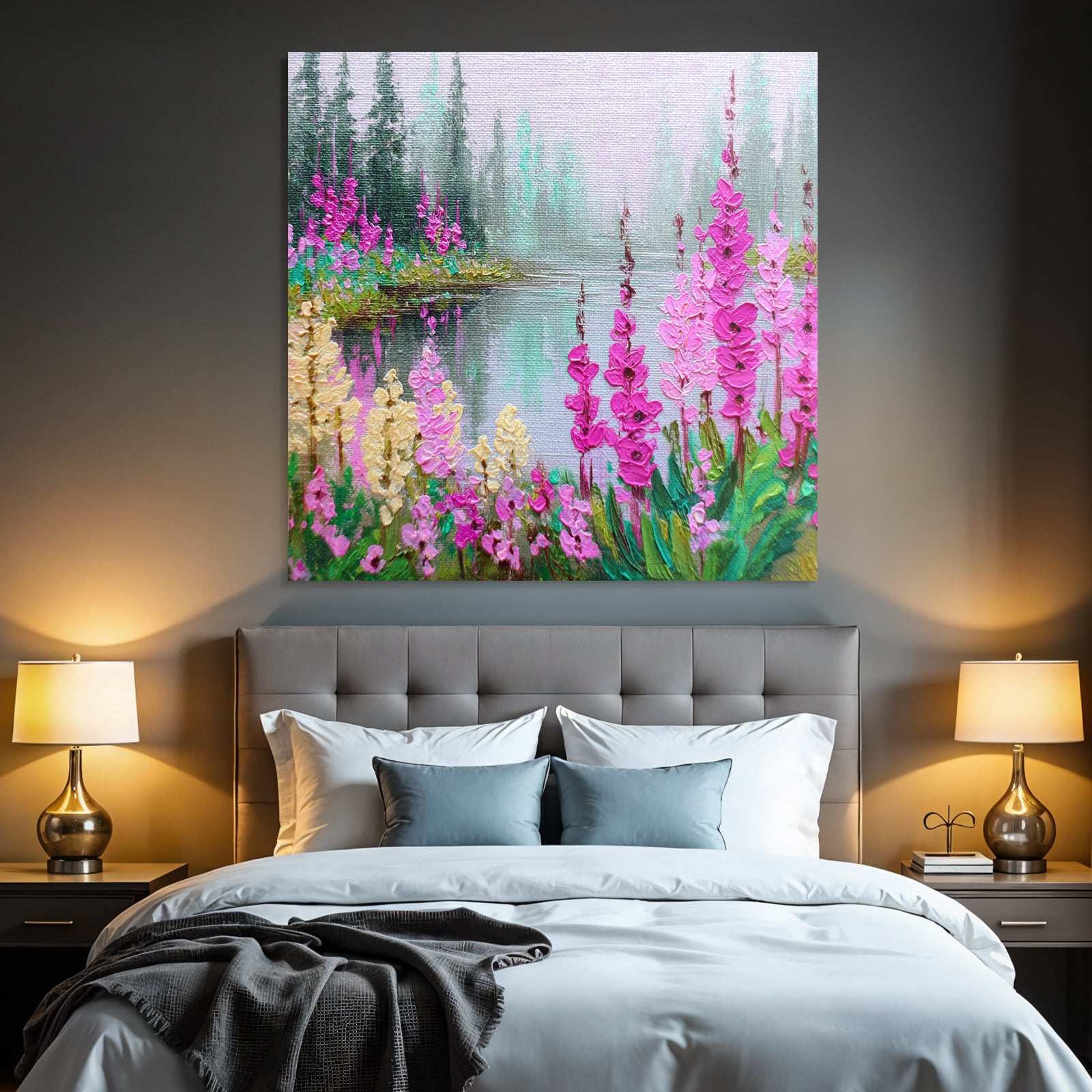 Friedliche Naturlandschaft Mit Blumen Am Wasser