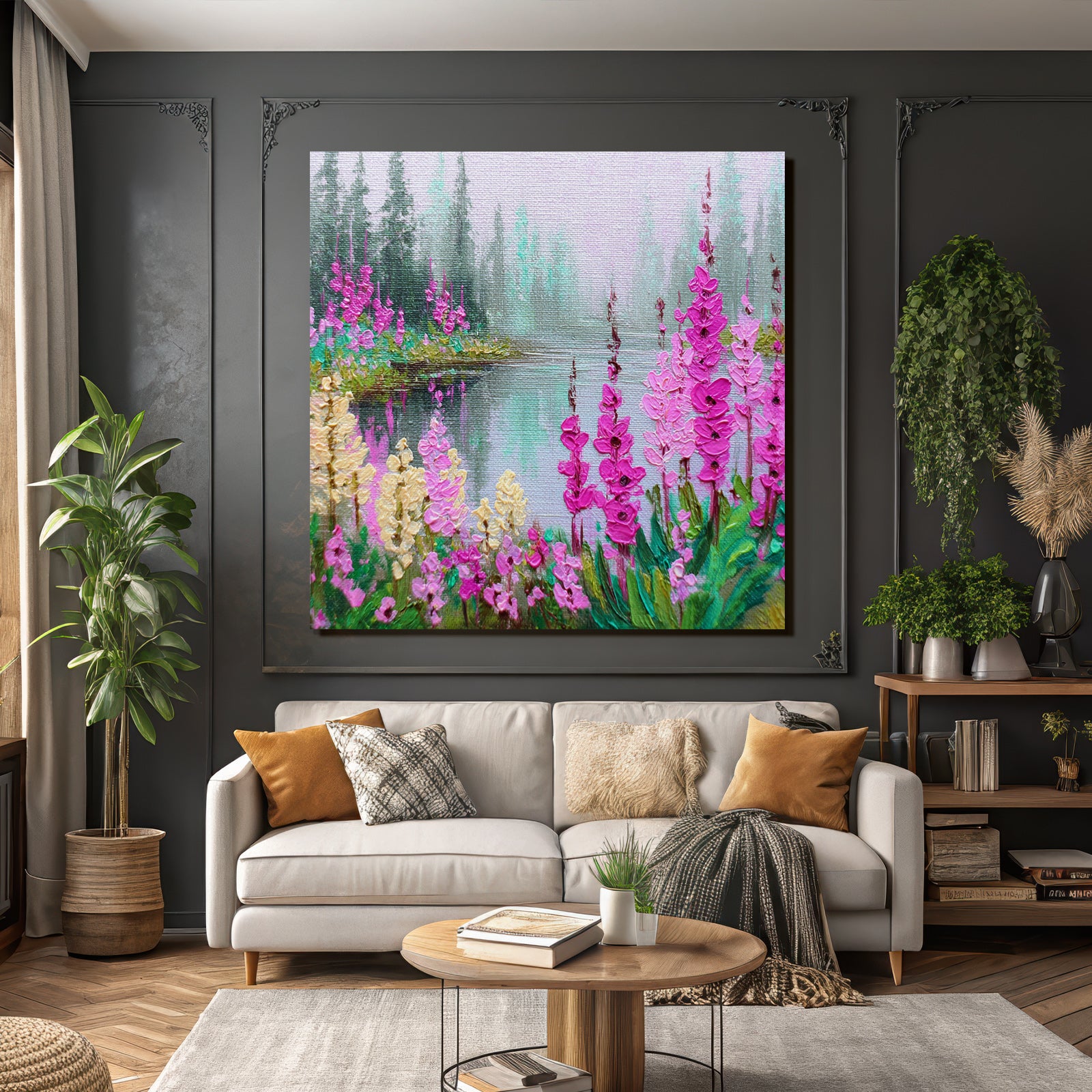 Friedliche Naturlandschaft Mit Blumen Am Wasser