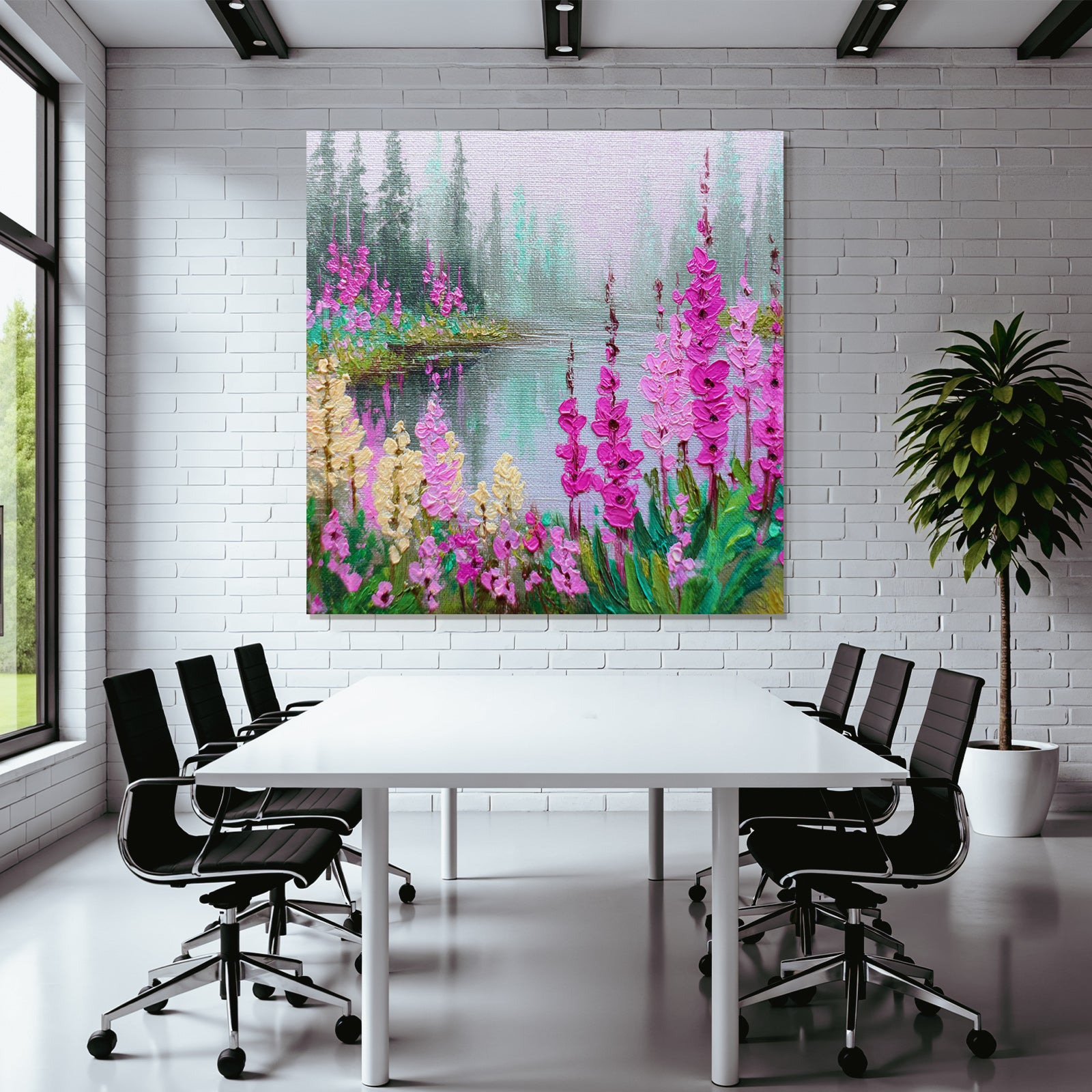 Friedliche Naturlandschaft Mit Blumen Am Wasser