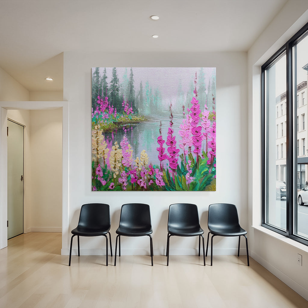 Friedliche Naturlandschaft Mit Blumen Am Wasser
