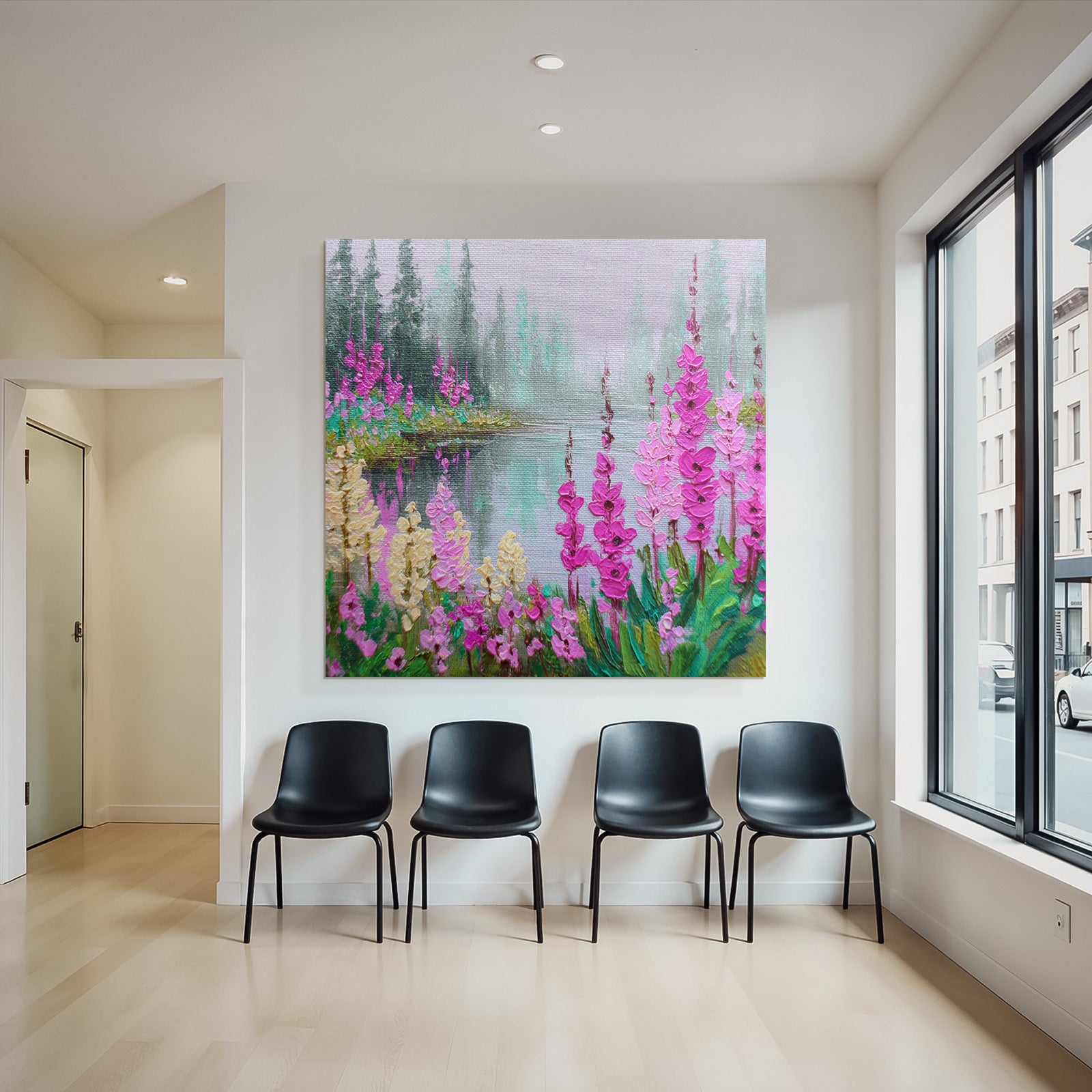 Friedliche Naturlandschaft Mit Blumen Am Wasser