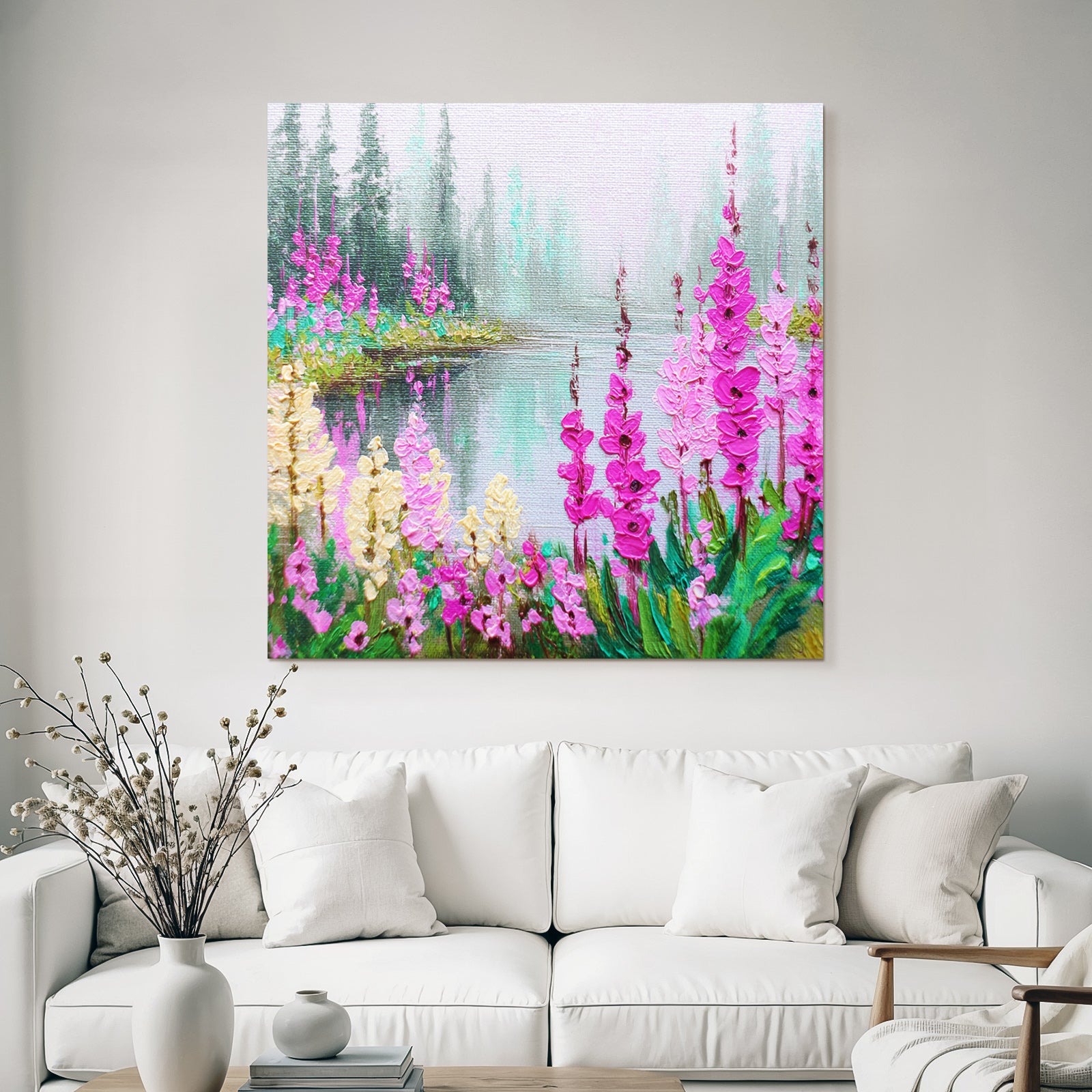 Friedliche Naturlandschaft Mit Blumen Am Wasser