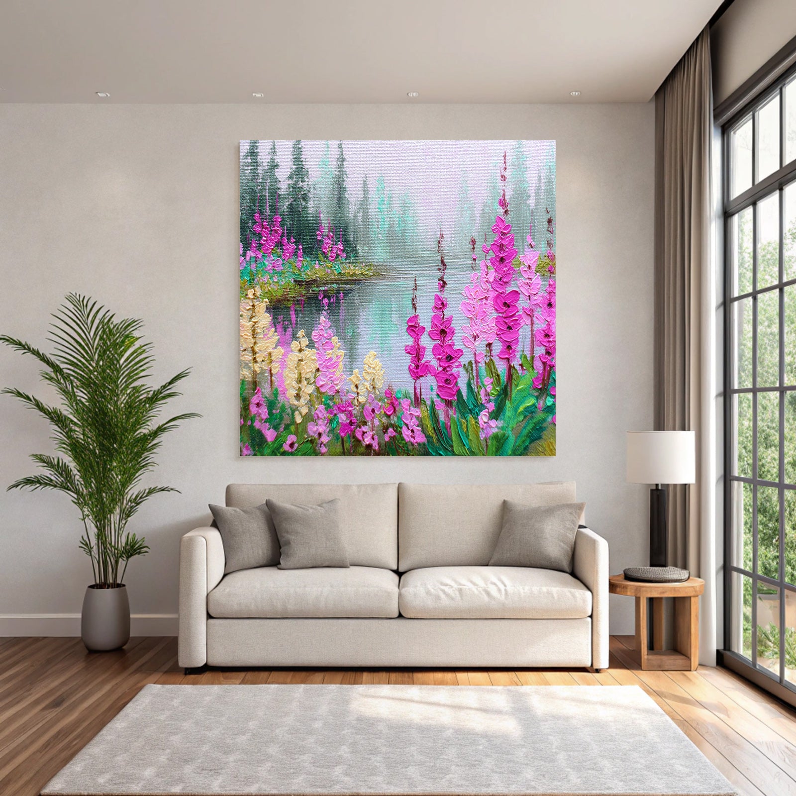 Friedliche Naturlandschaft Mit Blumen Am Wasser