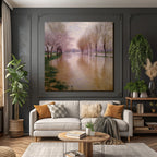 Frühlingslandschaft Am Fluss Mit Rosabluten