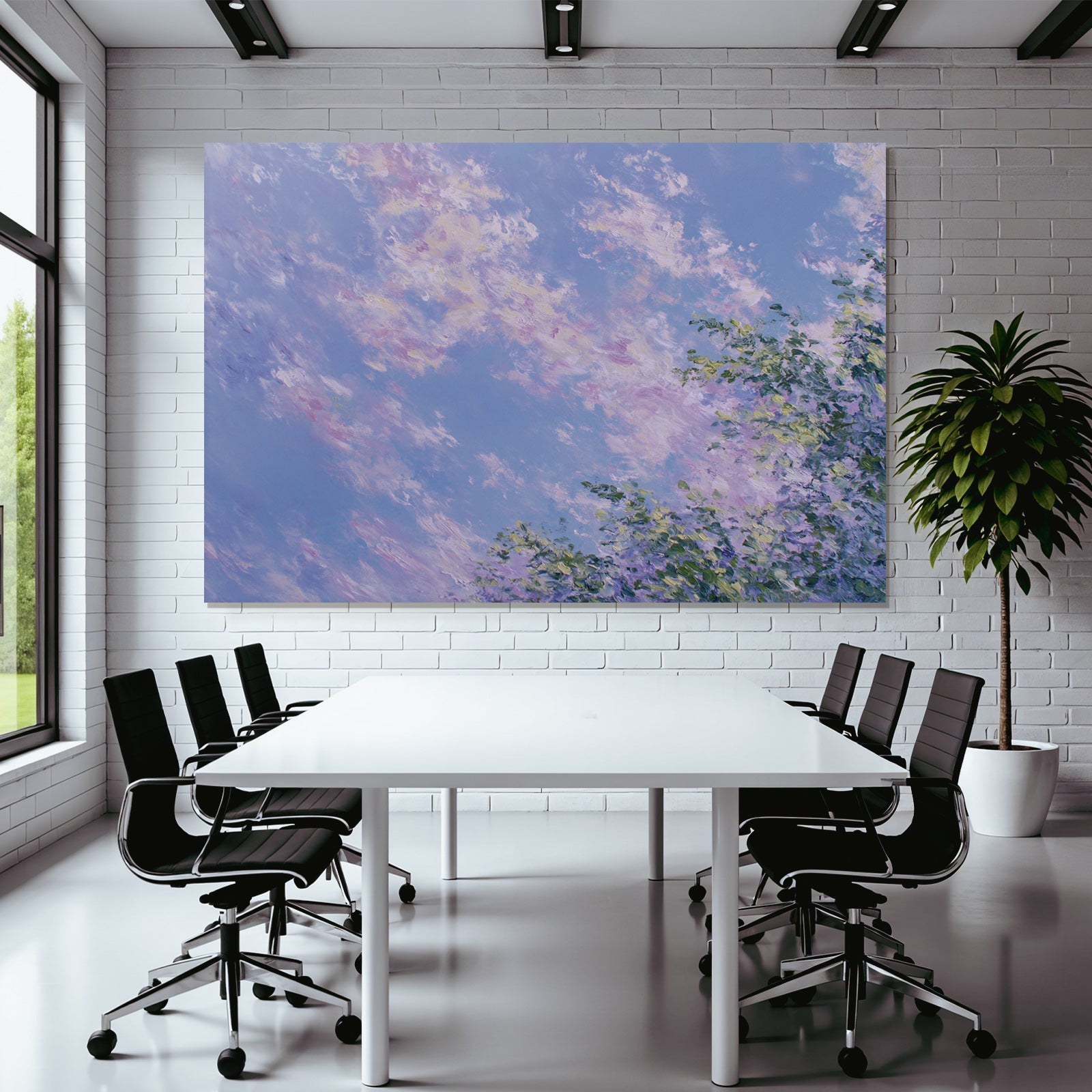 Impressionistische Landschaft Mit Zarten Pastellwolken Und Grasfläche