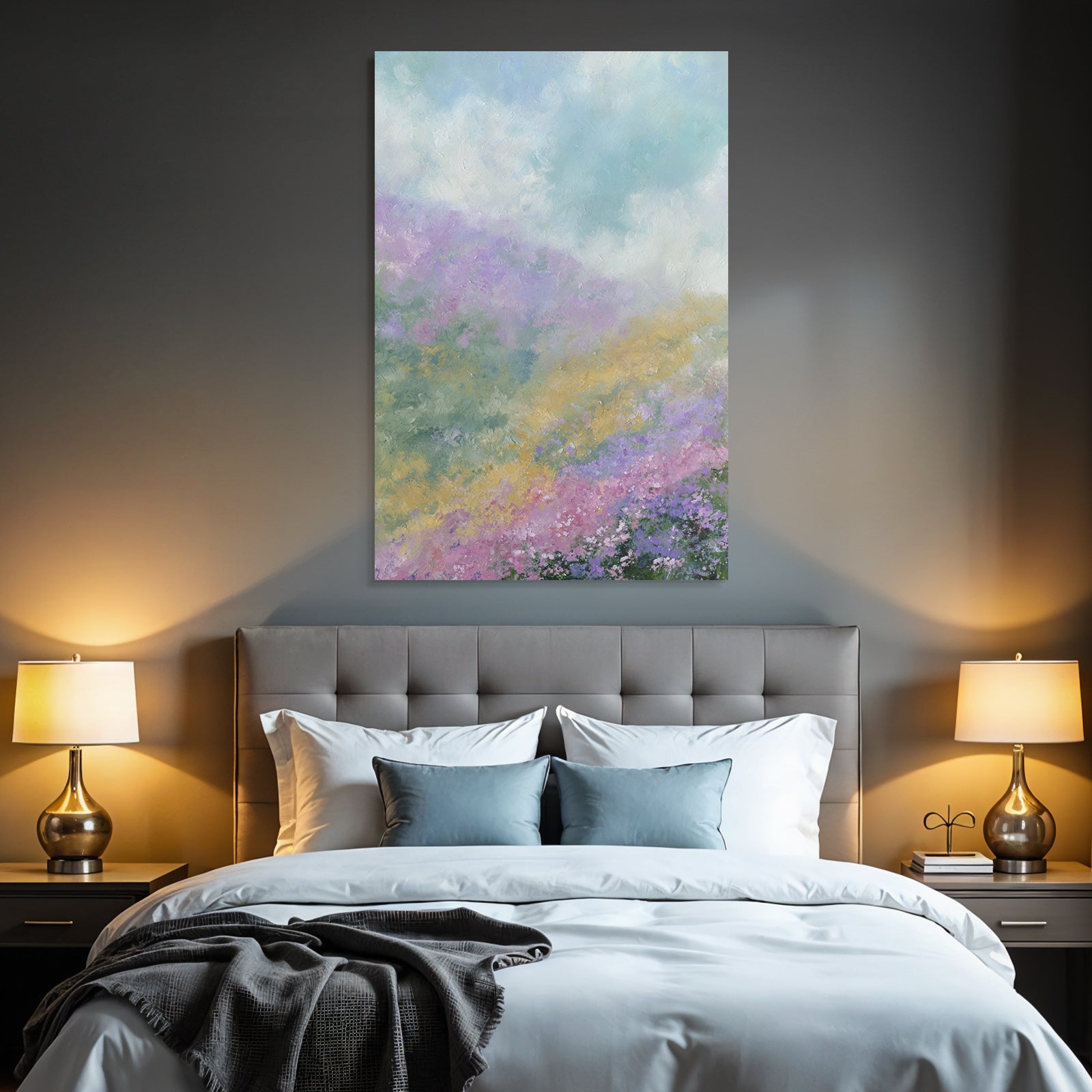 Abstrakte Pastelllandschaft Mit Blumenwiese